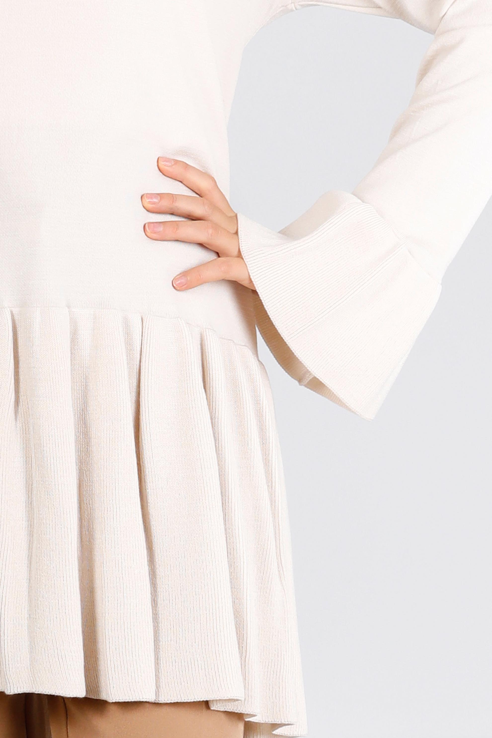 Tesettür giyim BEJ VOLANLI TRİKO TUNİK 43114