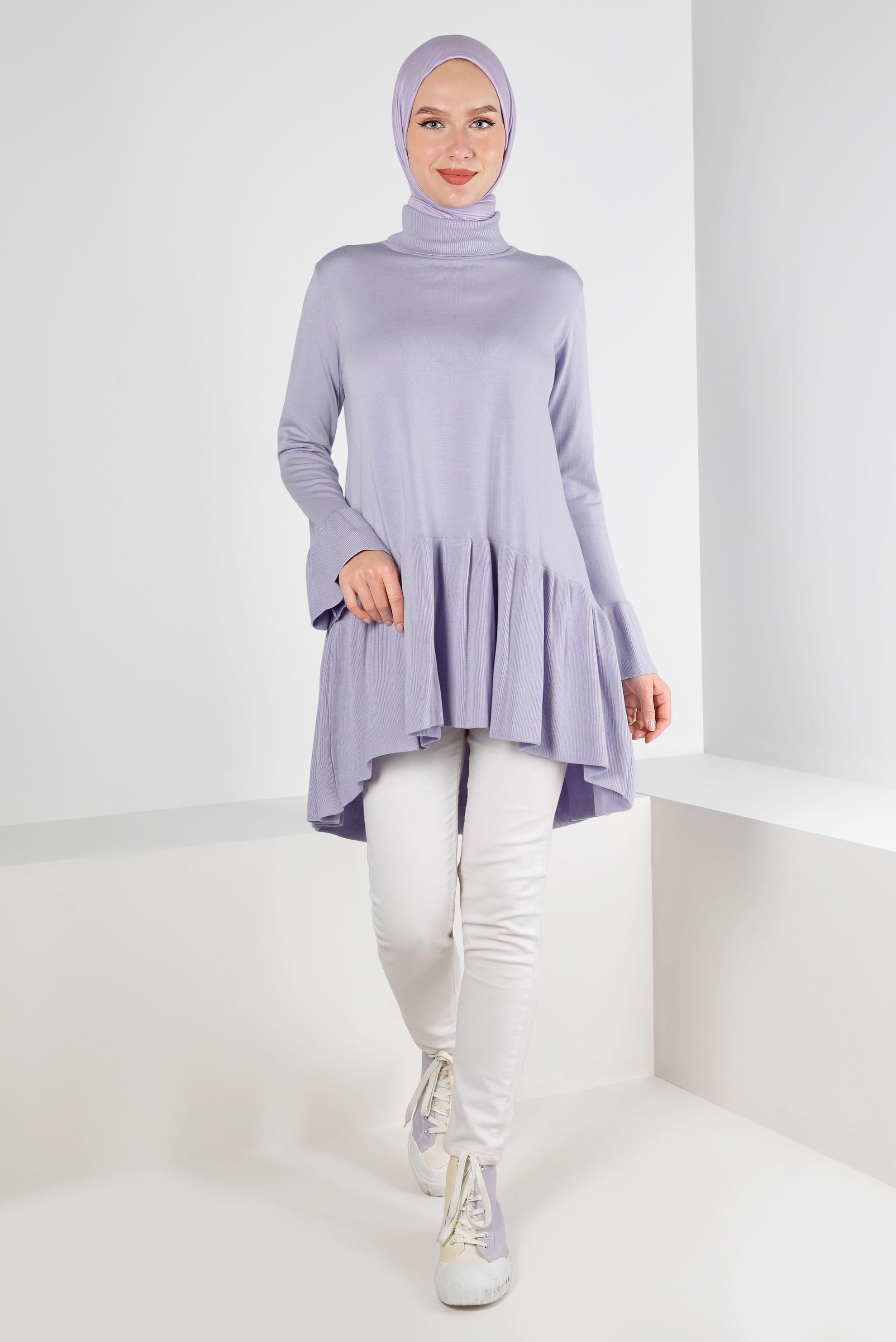 Vêtements hijab POURPRE TUNIQUE EN MAILLE À VOLANTS 43114