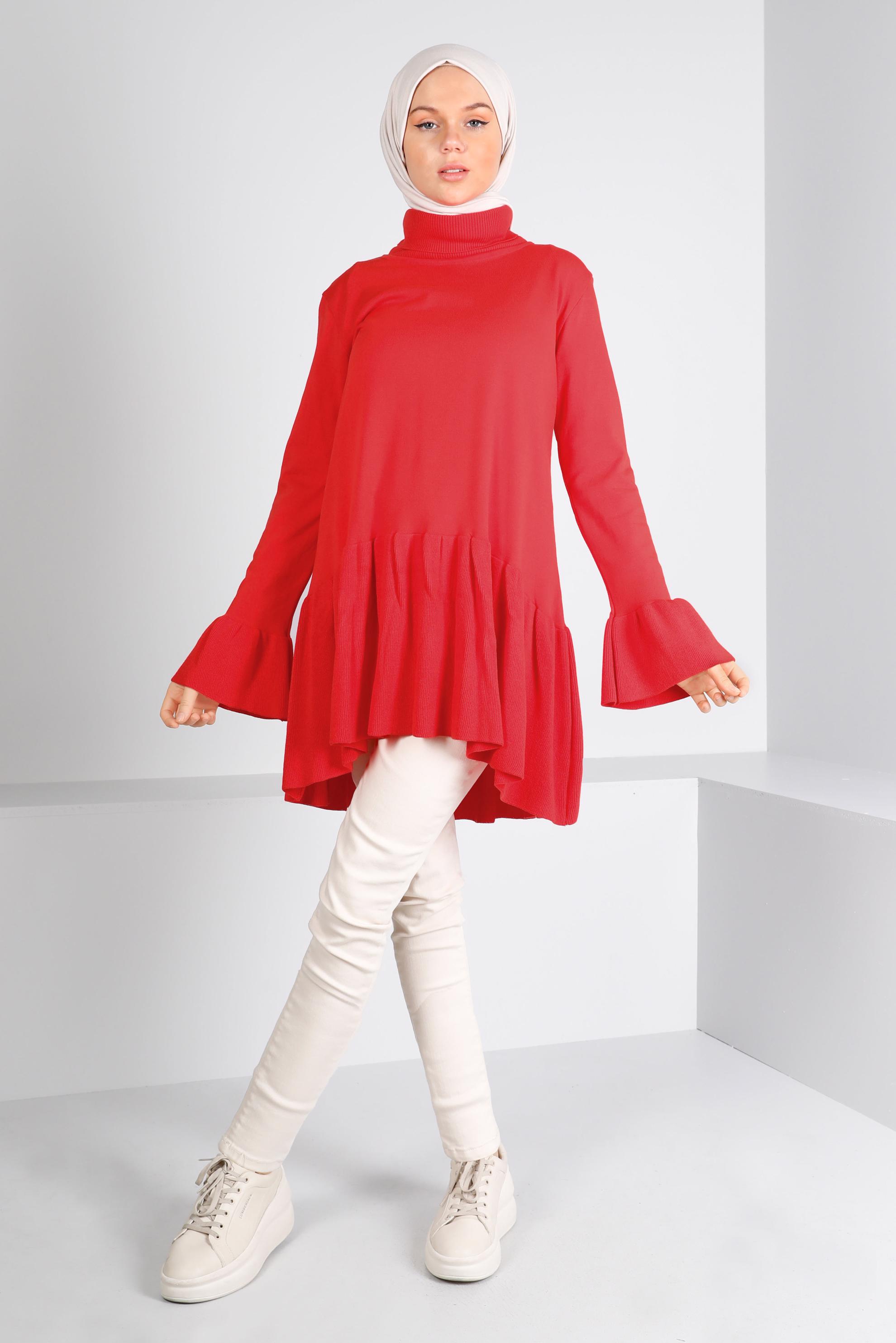 Vêtements hijab ROUGE TUNIQUE EN MAILLE À VOLANTS 43114