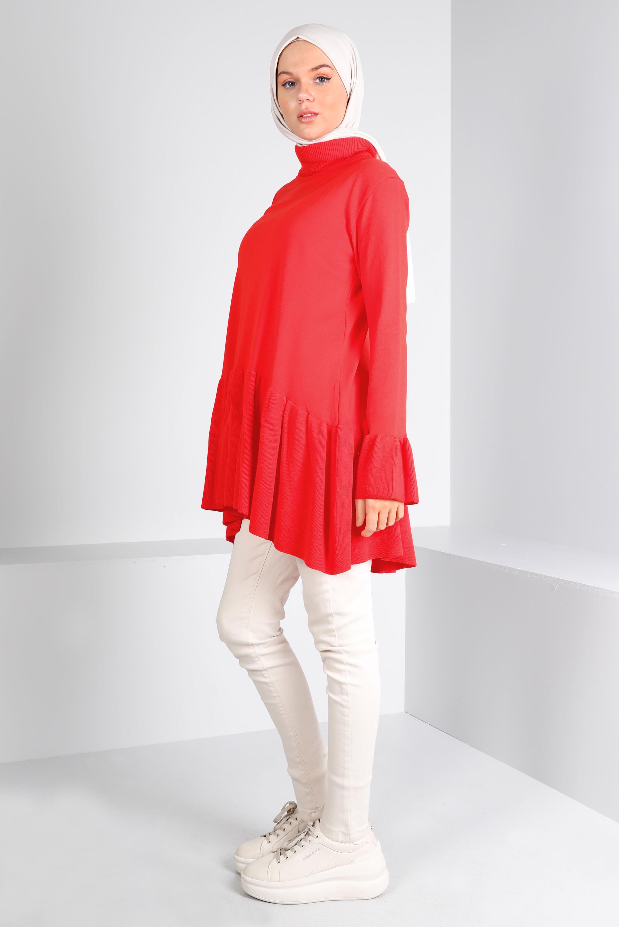 Vêtements hijab ROUGE TUNIQUE EN MAILLE À VOLANTS 43114