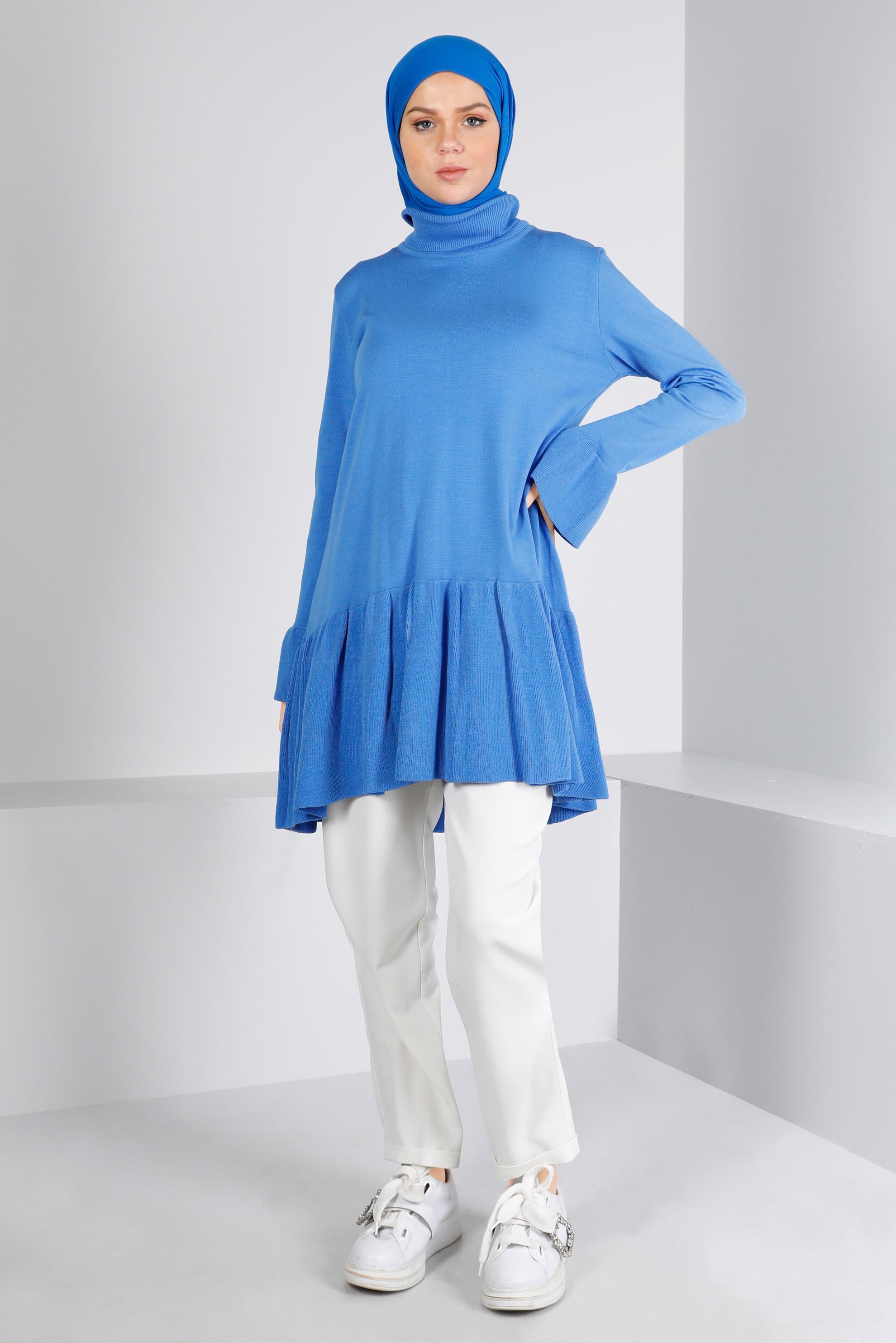 Vêtements hijab BLEU TUNIQUE EN MAILLE À VOLANTS 43114