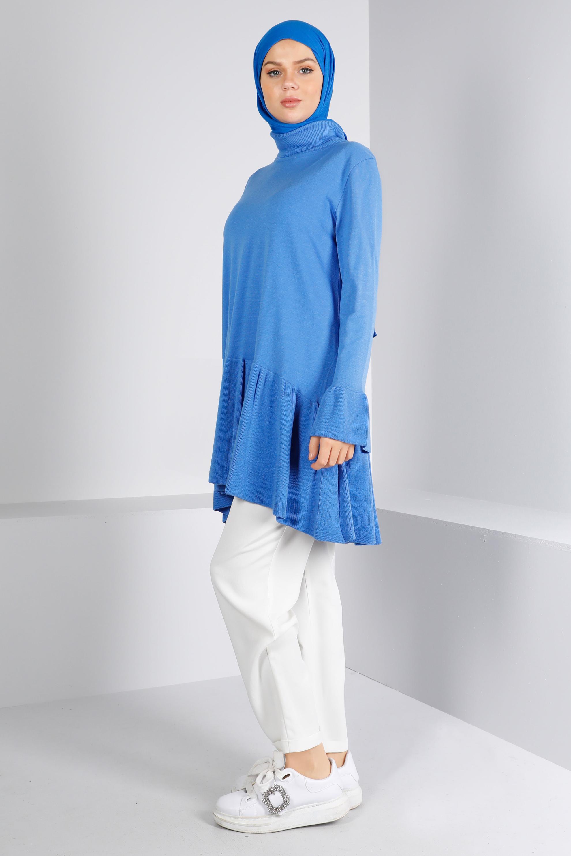 Vêtements hijab BLEU TUNIQUE EN MAILLE À VOLANTS 43114