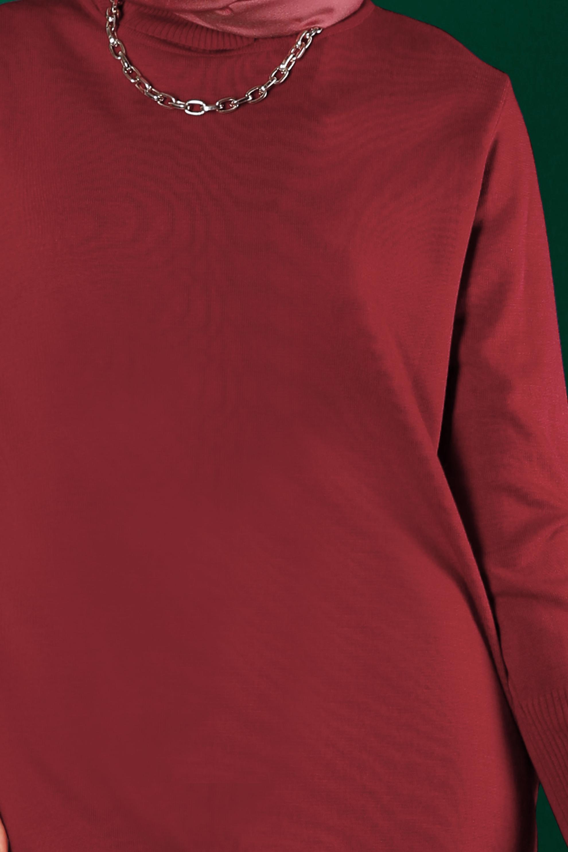 Tesettür giyim KIRMIZI MANŞETLERİ DÜĞMELİ TRİKO TUNİK 43116	