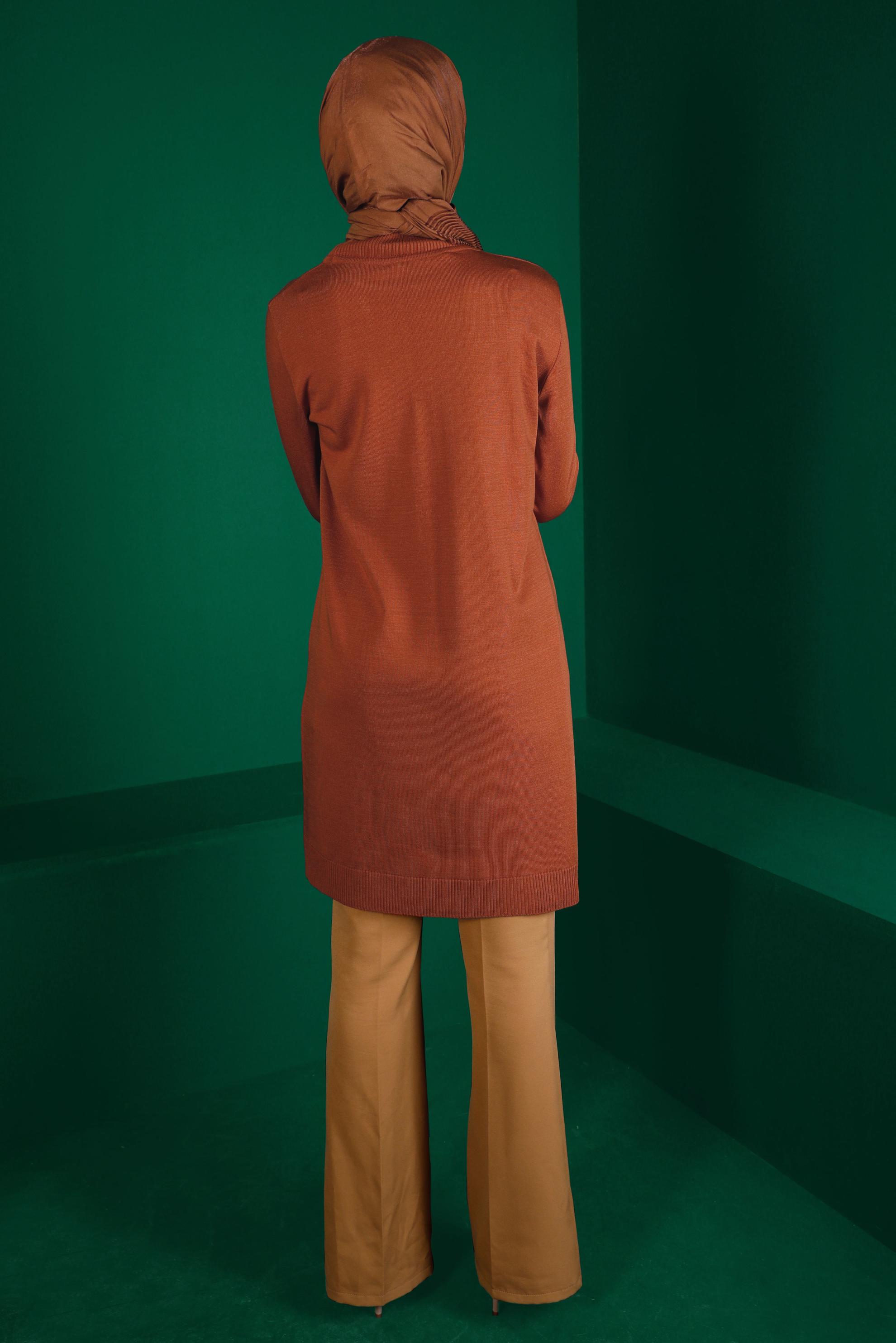 Tesettür giyim TURUNCU MANŞETLERİ DÜĞMELİ TRİKO TUNİK 43116	