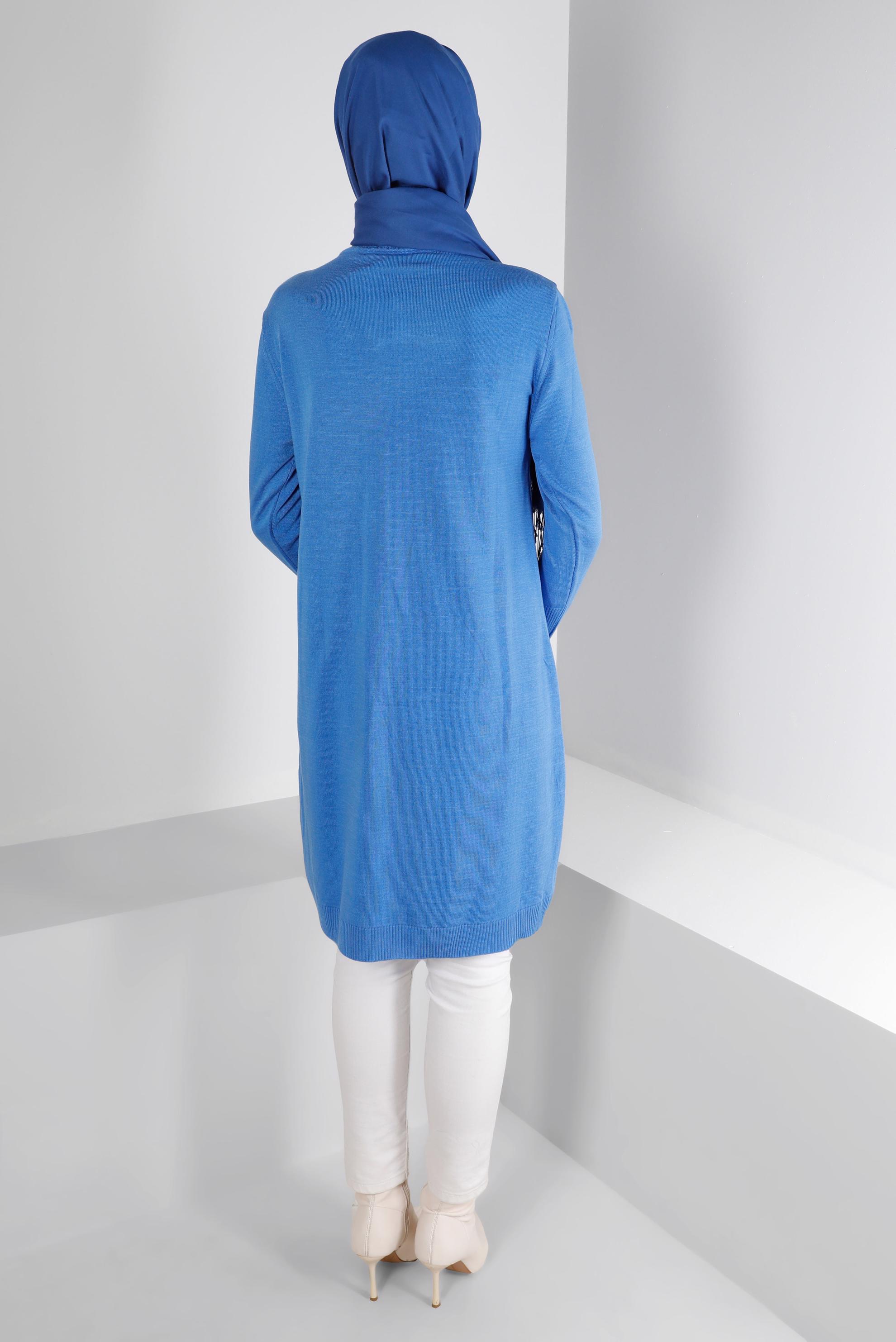 Tesettür giyim MAVİ MANŞETLERİ DÜĞMELİ TRİKO TUNİK 43116	