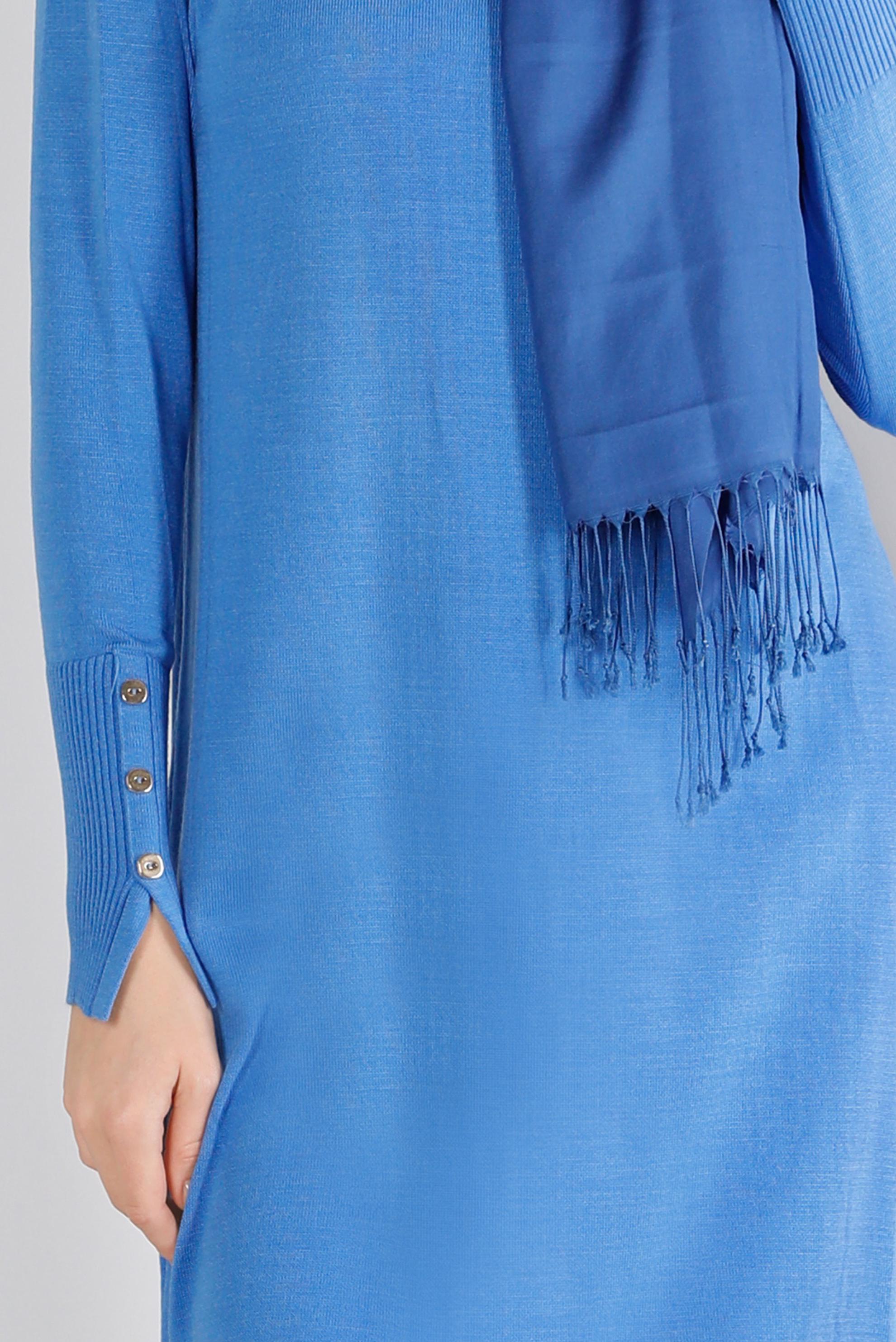 Tesettür giyim MAVİ MANŞETLERİ DÜĞMELİ TRİKO TUNİK 43116	