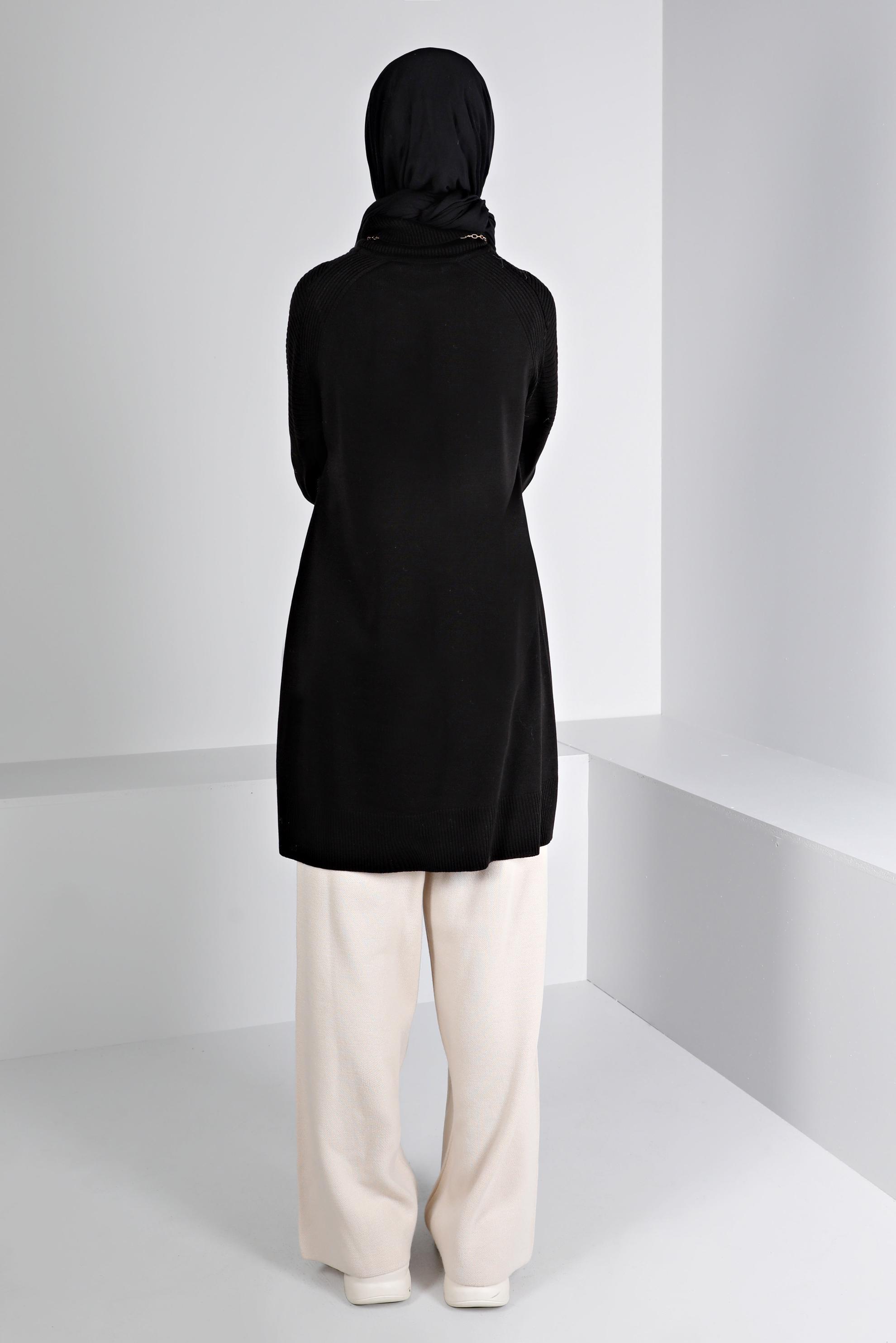 Tesettür giyim SİYAH BALIKÇI YAKA TRİKO TUNİK 43117