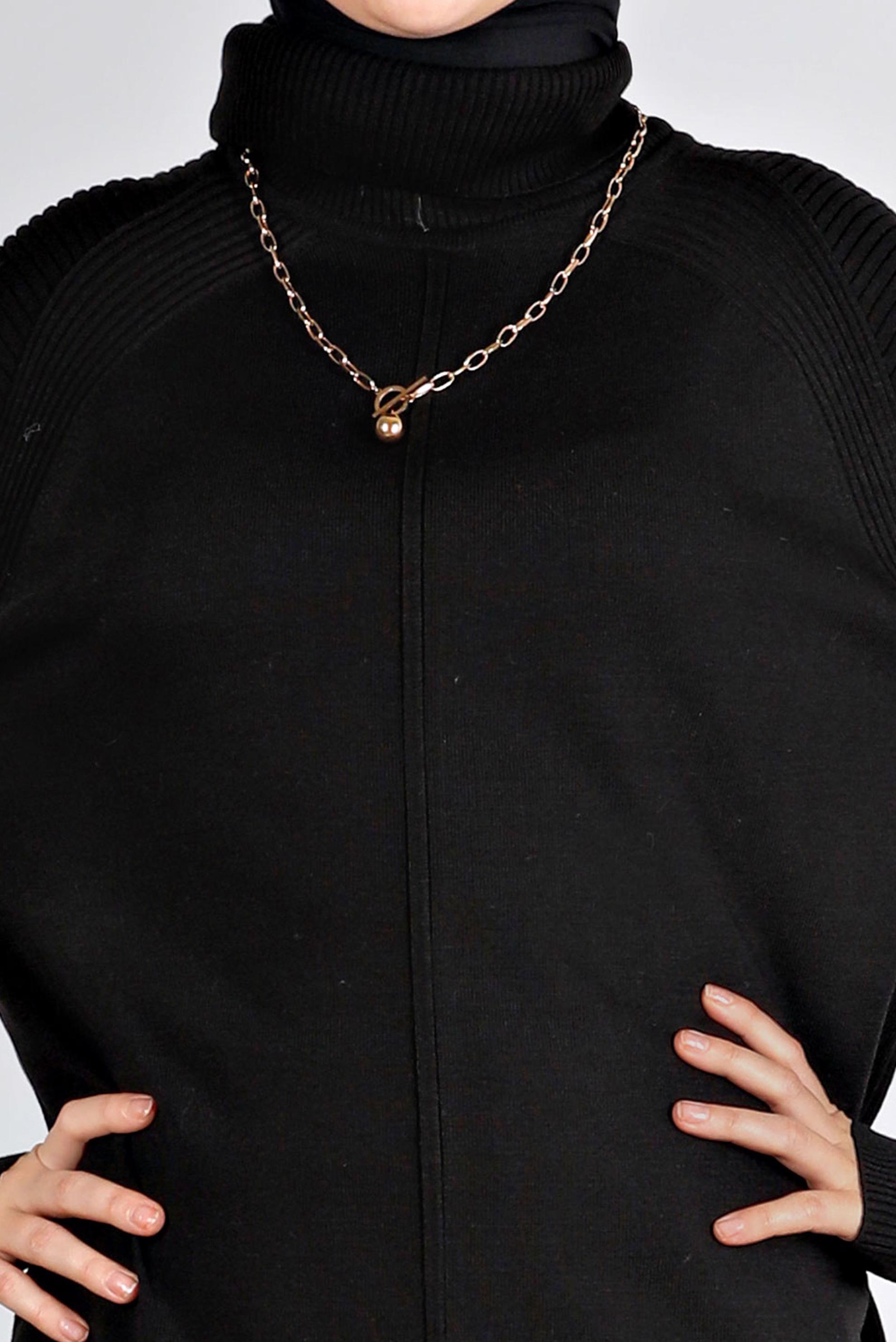 Tesettür giyim SİYAH BALIKÇI YAKA TRİKO TUNİK 43117