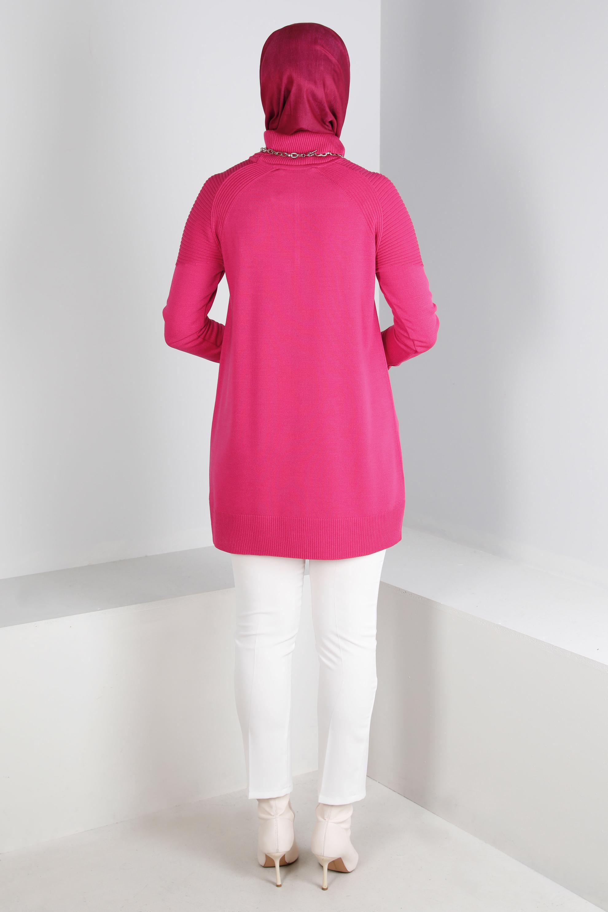 Tesettür giyim FUŞYA BALIKÇI YAKA TRİKO TUNİK 43117