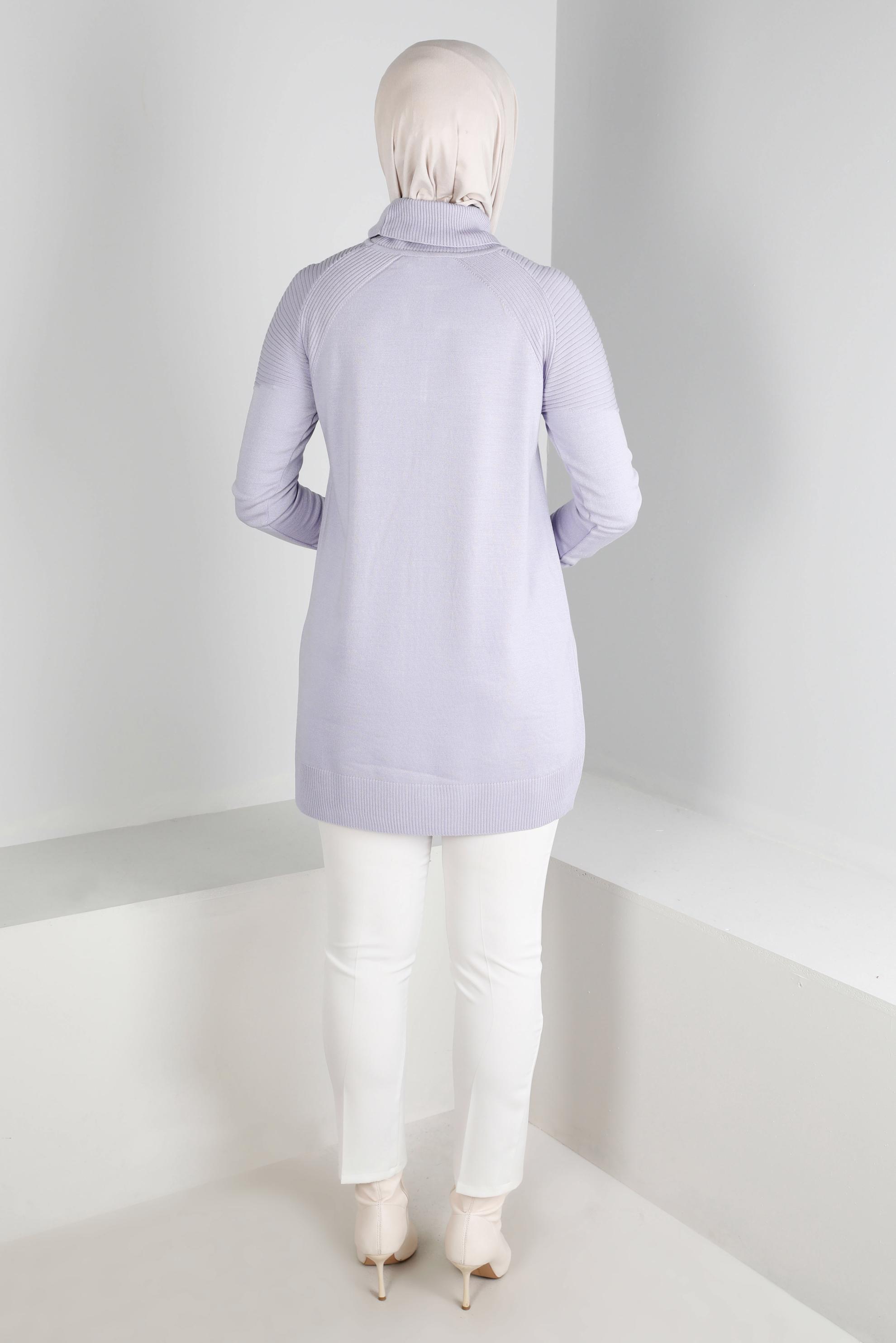 Tesettür giyim MOR BALIKÇI YAKA TRİKO TUNİK 43117