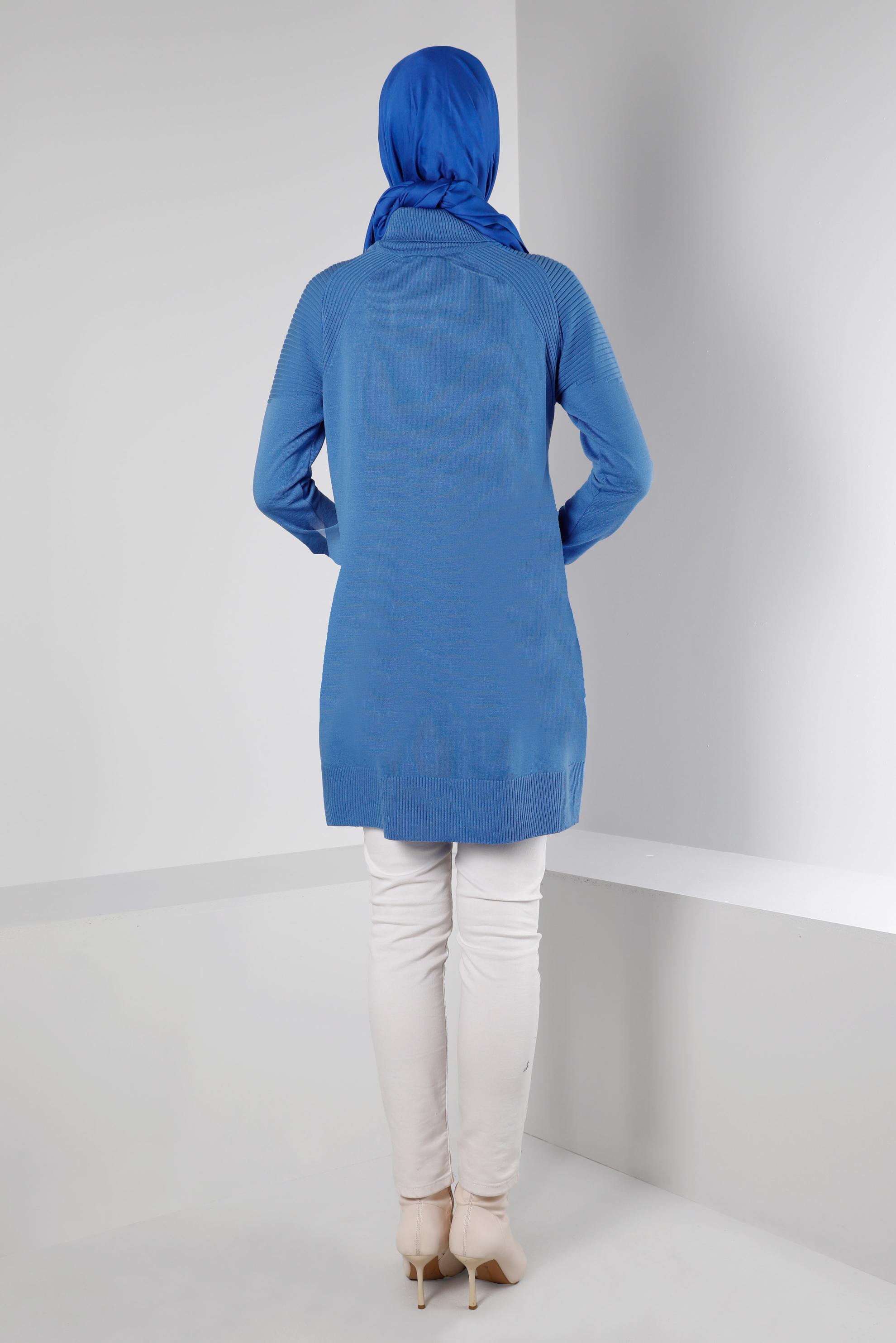 Tesettür giyim MAVİ BALIKÇI YAKA TRİKO TUNİK 43117