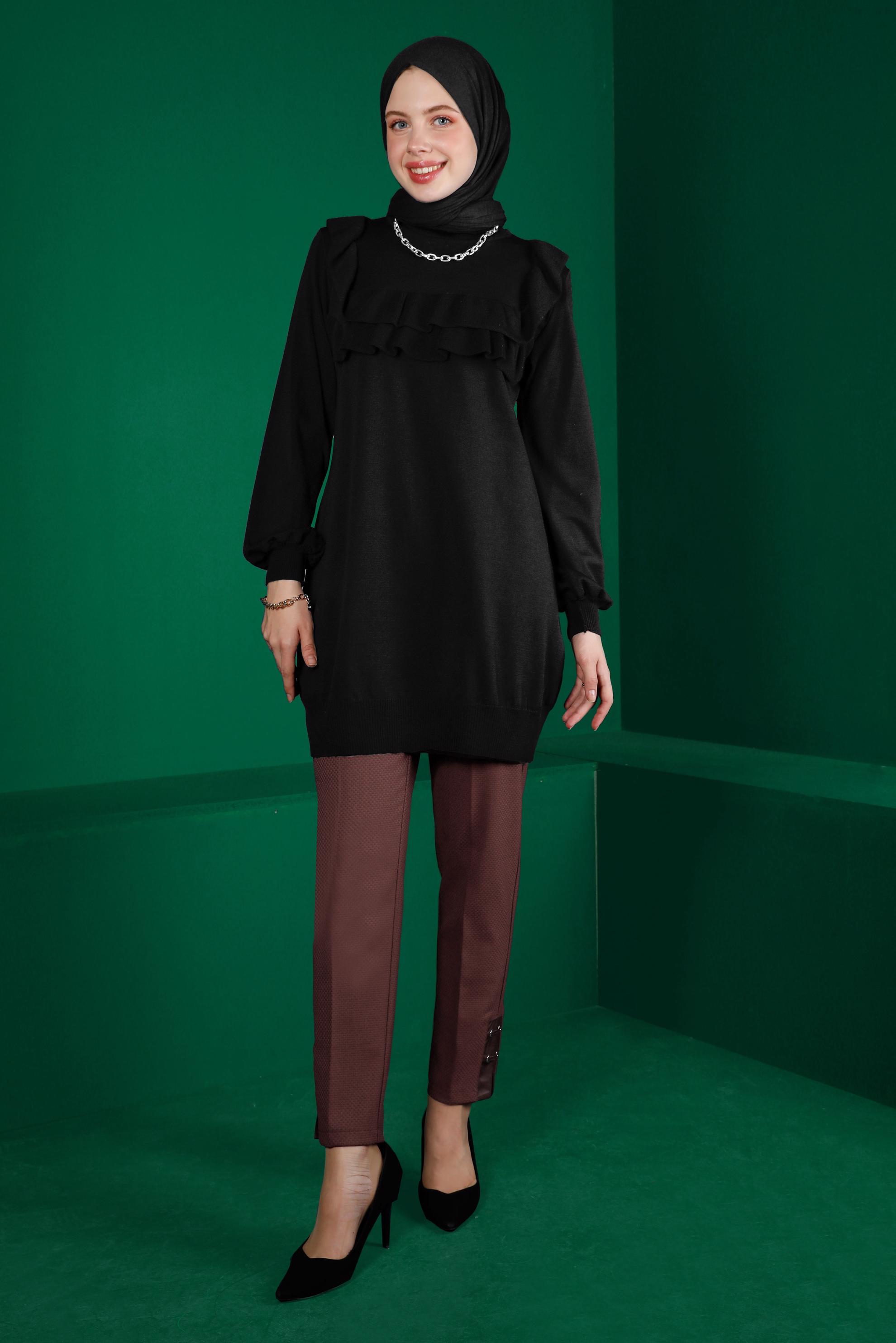 Tesettür giyim SİYAH FIRFIRLI TRİKO TUNİK 43118	