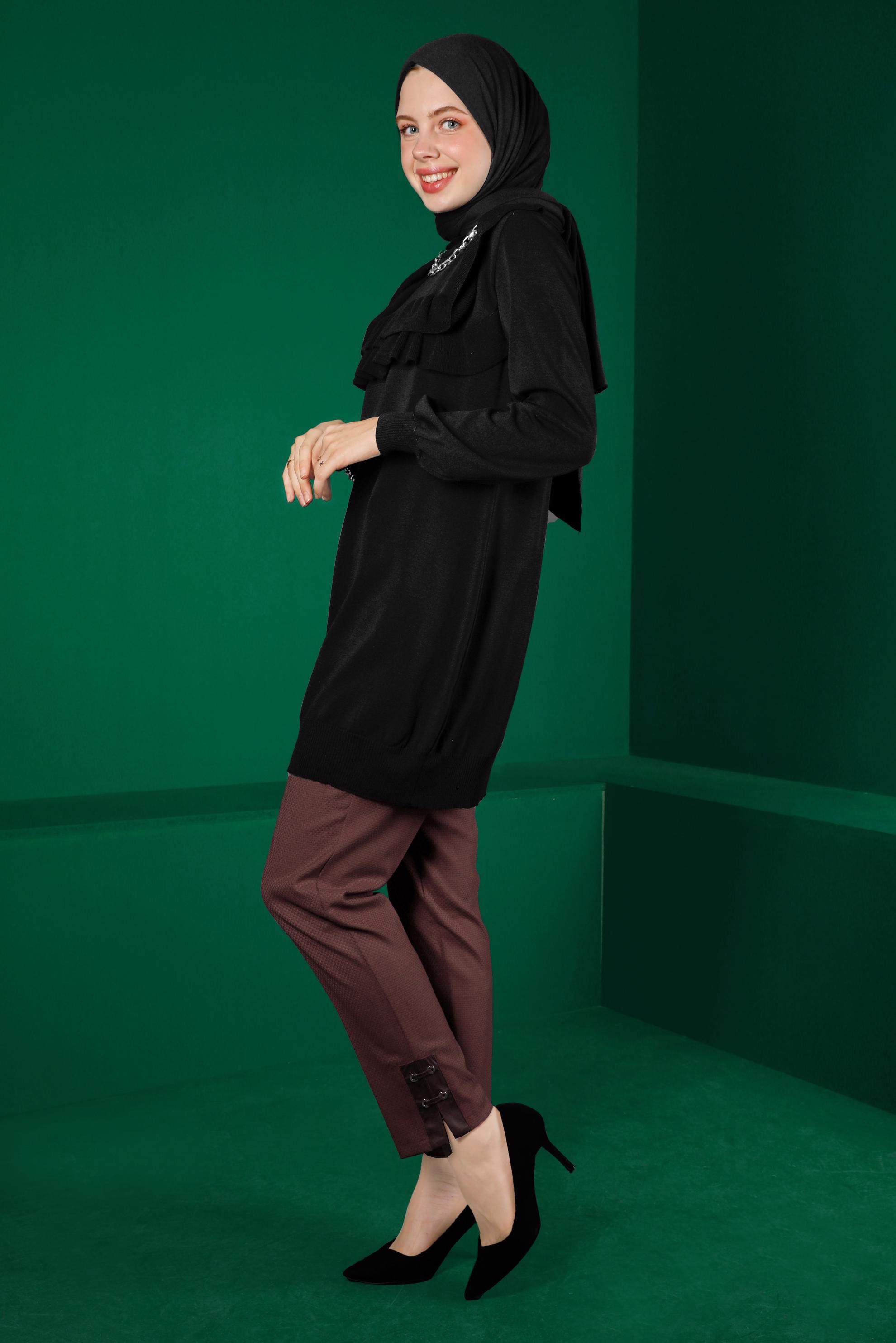 Tesettür giyim SİYAH FIRFIRLI TRİKO TUNİK 43118	