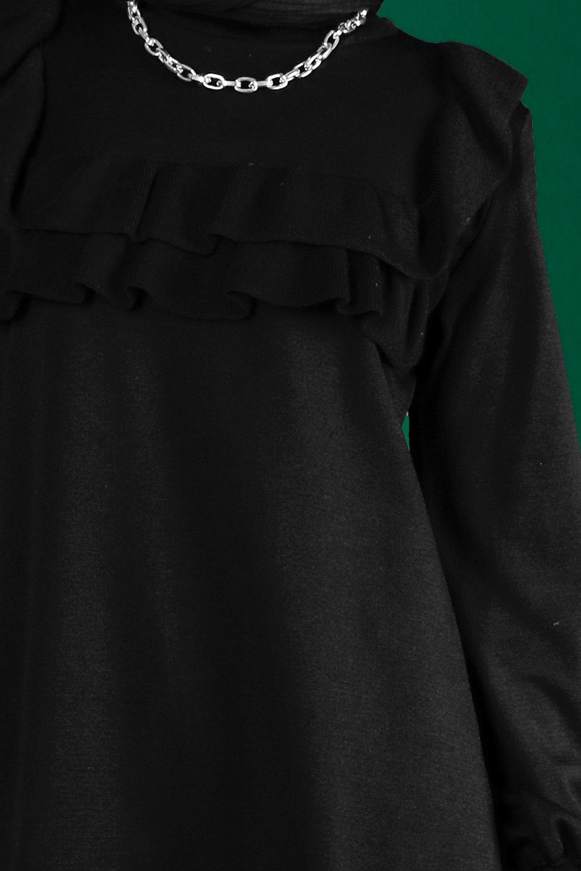 Tesettür giyim SİYAH FIRFIRLI TRİKO TUNİK 43118	