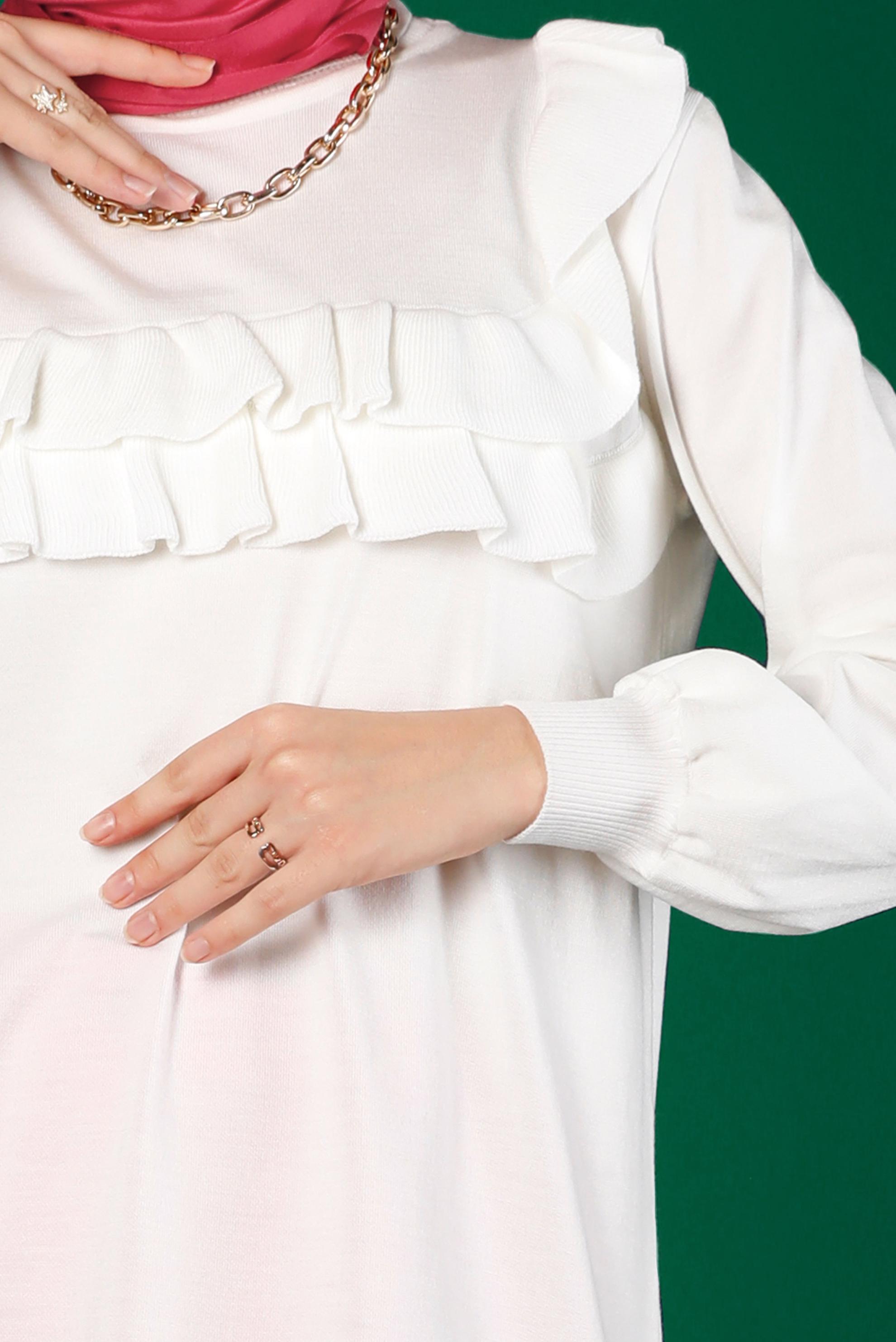 Tesettür giyim BEYAZ FIRFIRLI TRİKO TUNİK 43118	