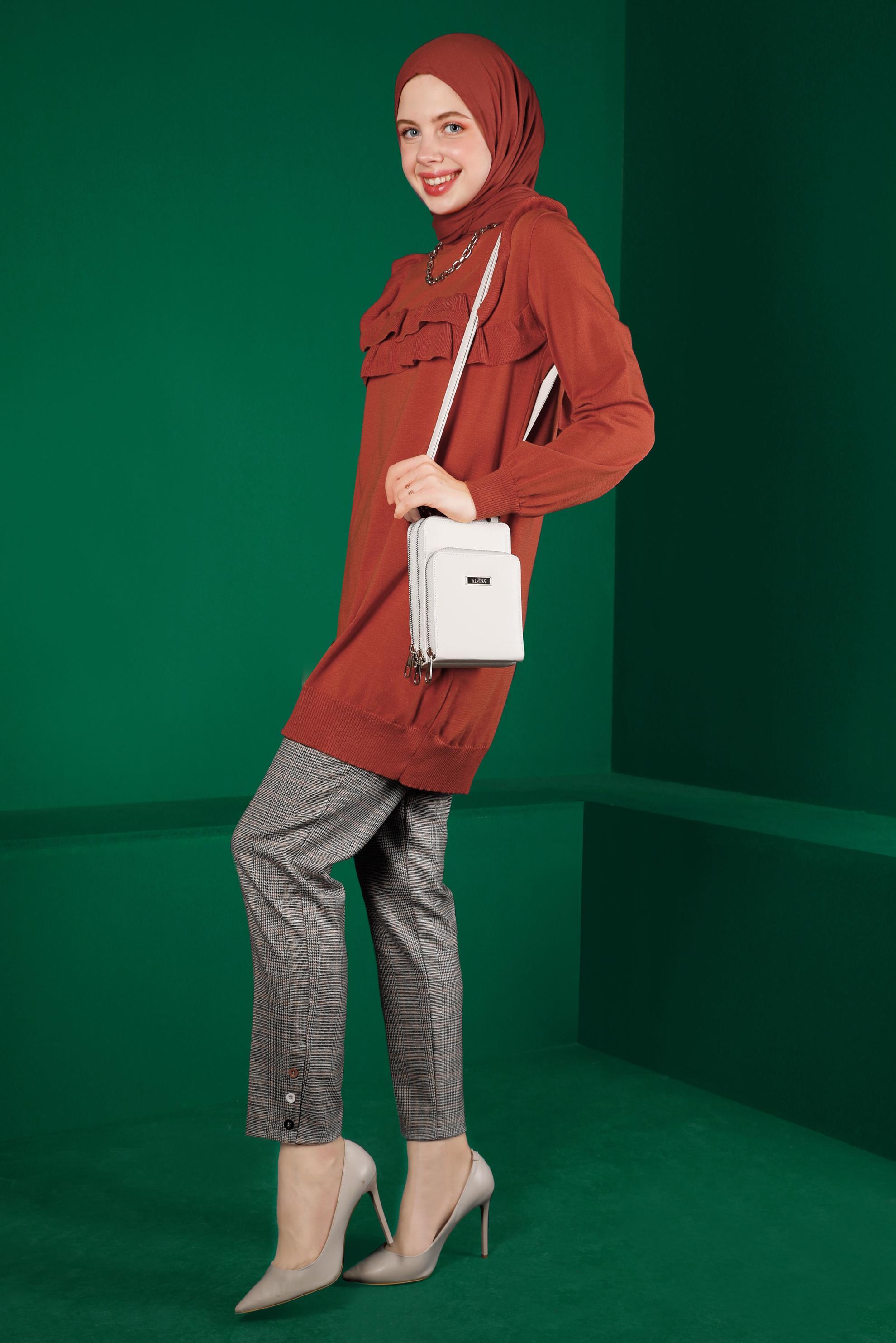 Tesettür giyim TURUNCU FIRFIRLI TRİKO TUNİK 43118	