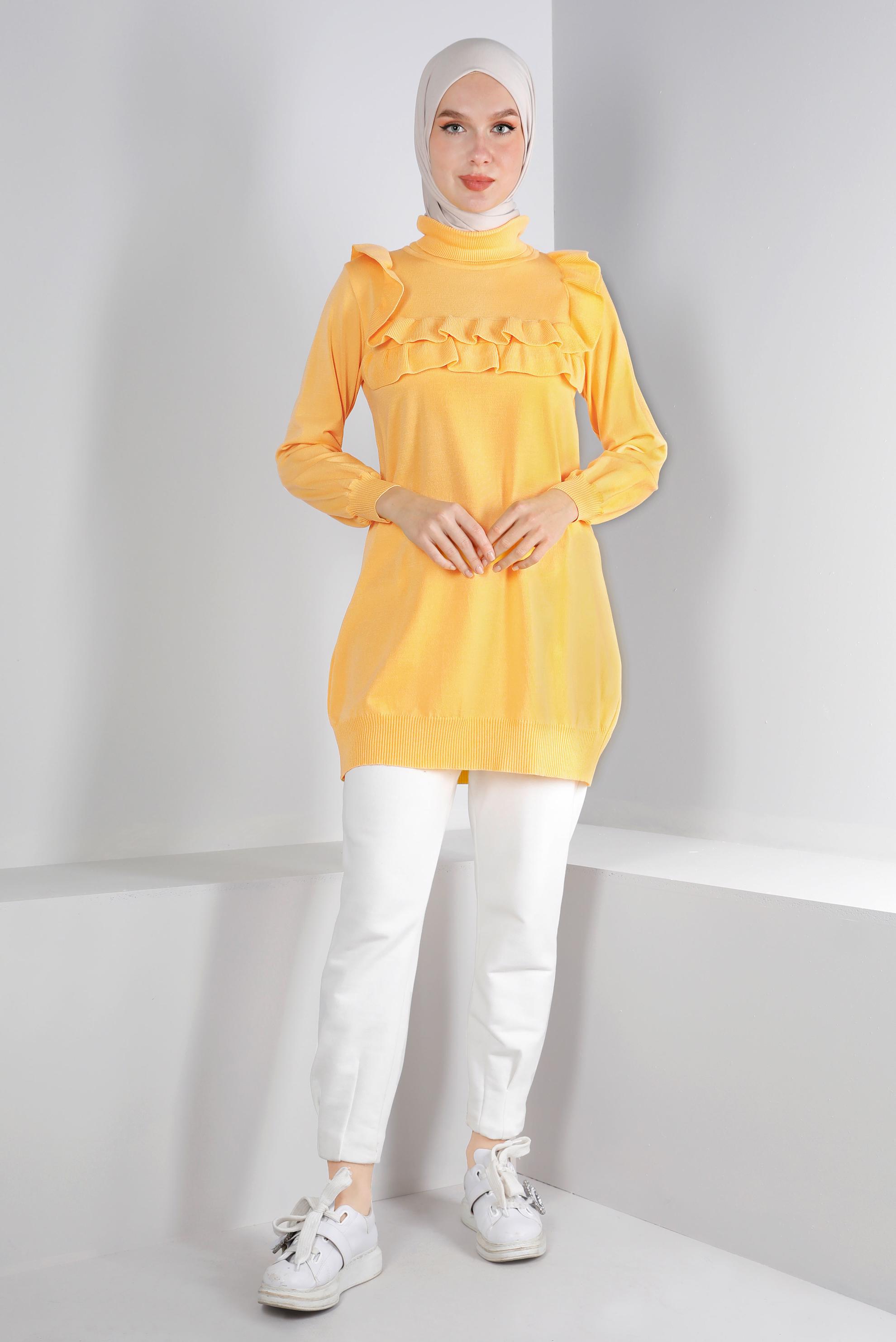 Tesettür giyim SARI FIRFIRLI TRİKO TUNİK 43118	