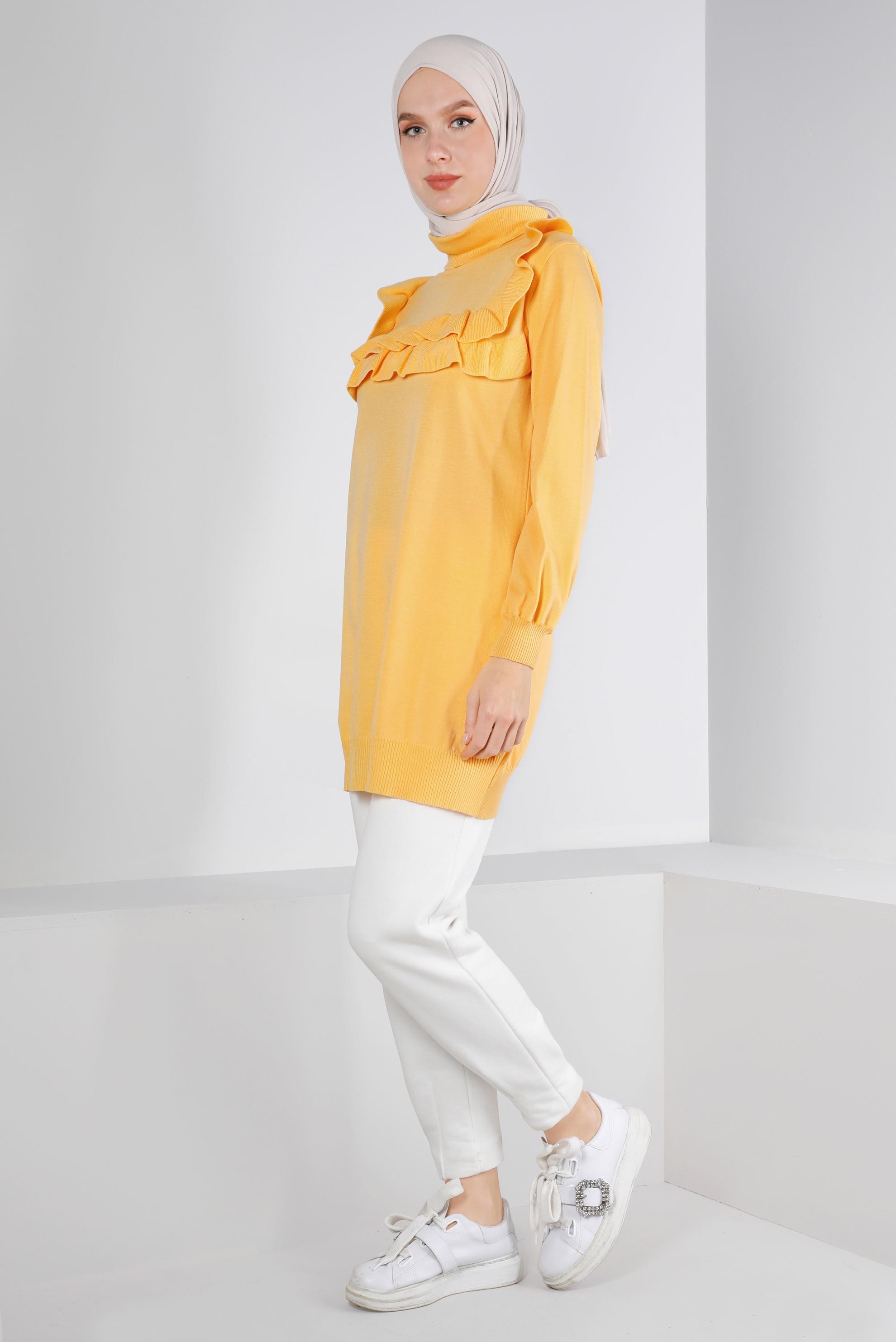 Tesettür giyim SARI FIRFIRLI TRİKO TUNİK 43118	