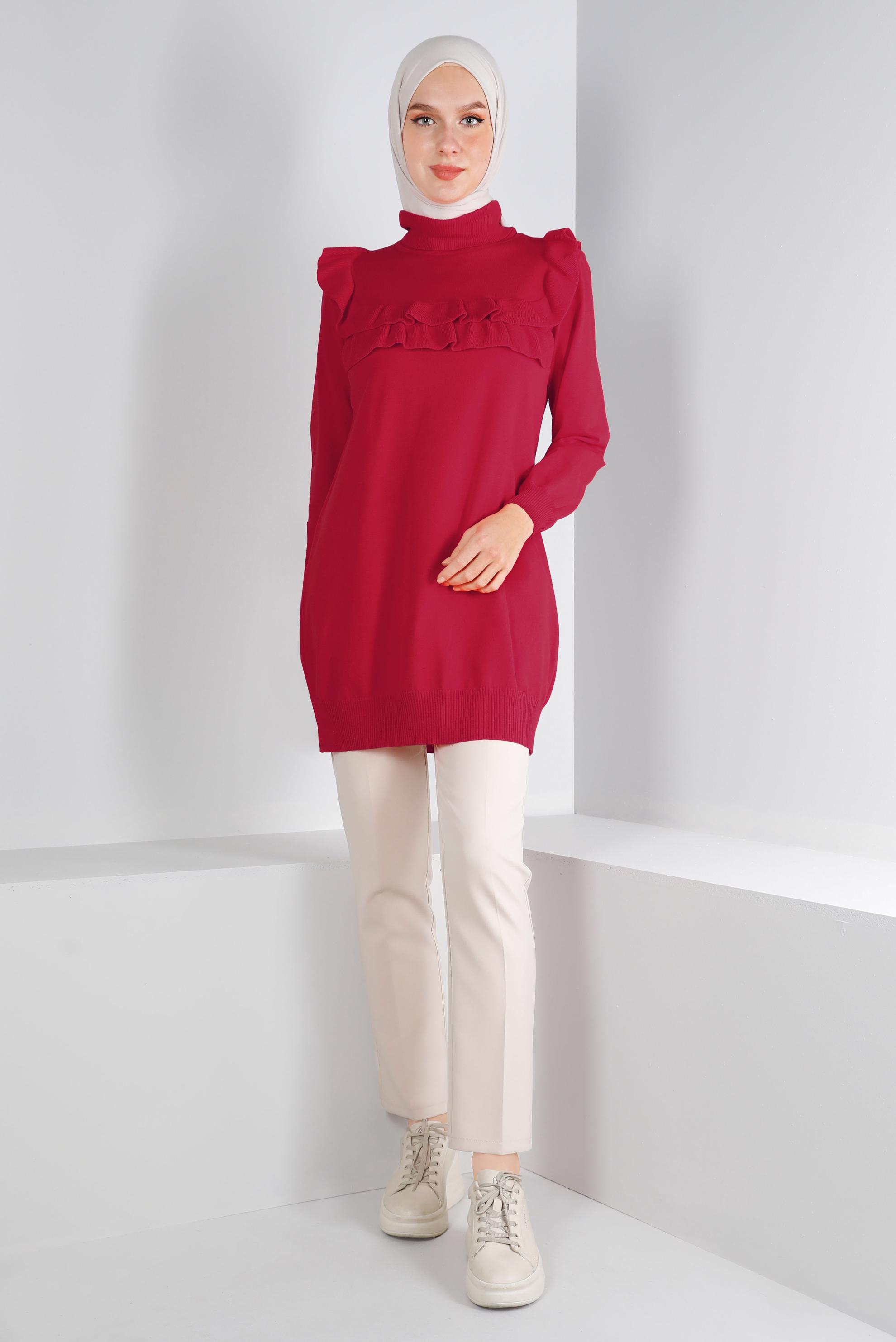 Tesettür giyim FUŞYA FIRFIRLI TRİKO TUNİK 43118	