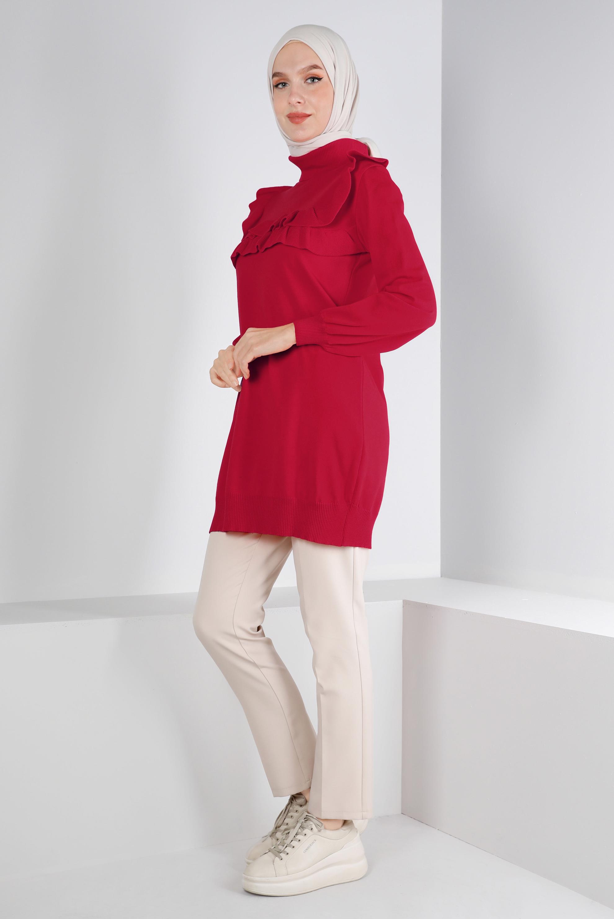 Tesettür giyim FUŞYA FIRFIRLI TRİKO TUNİK 43118	