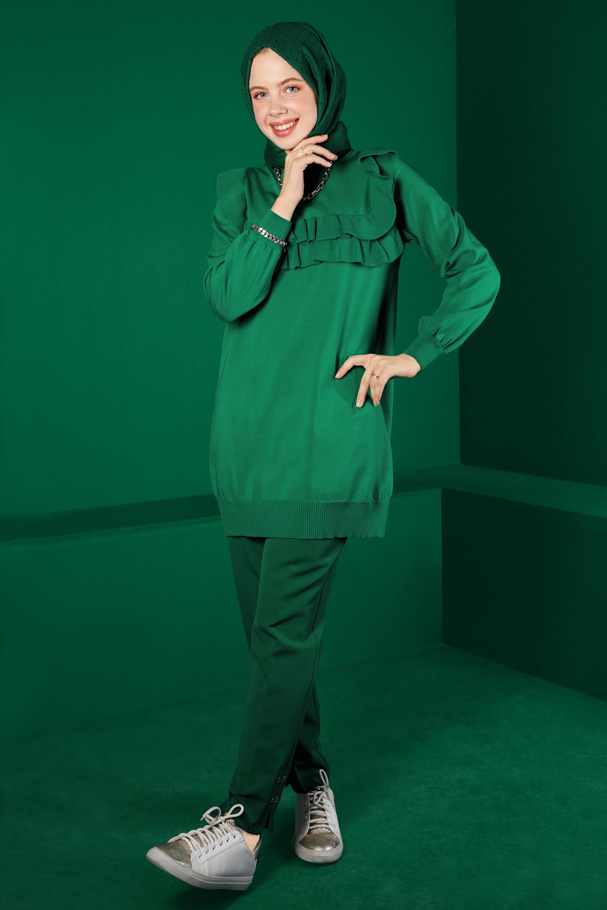 Tesettür giyim YEŞİL FIRFIRLI TRİKO TUNİK 43118	