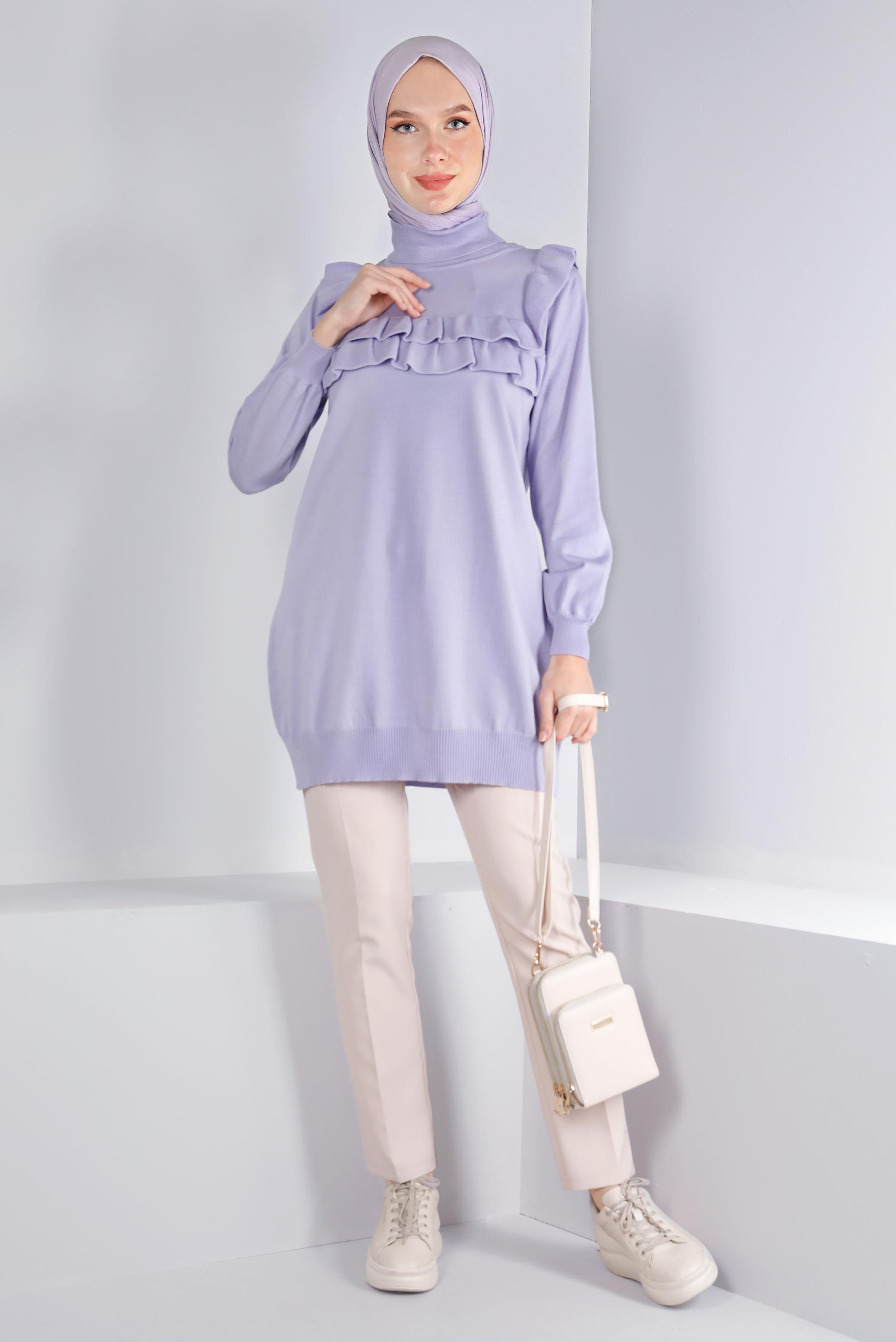 Tesettür giyim MOR FIRFIRLI TRİKO TUNİK 43118	