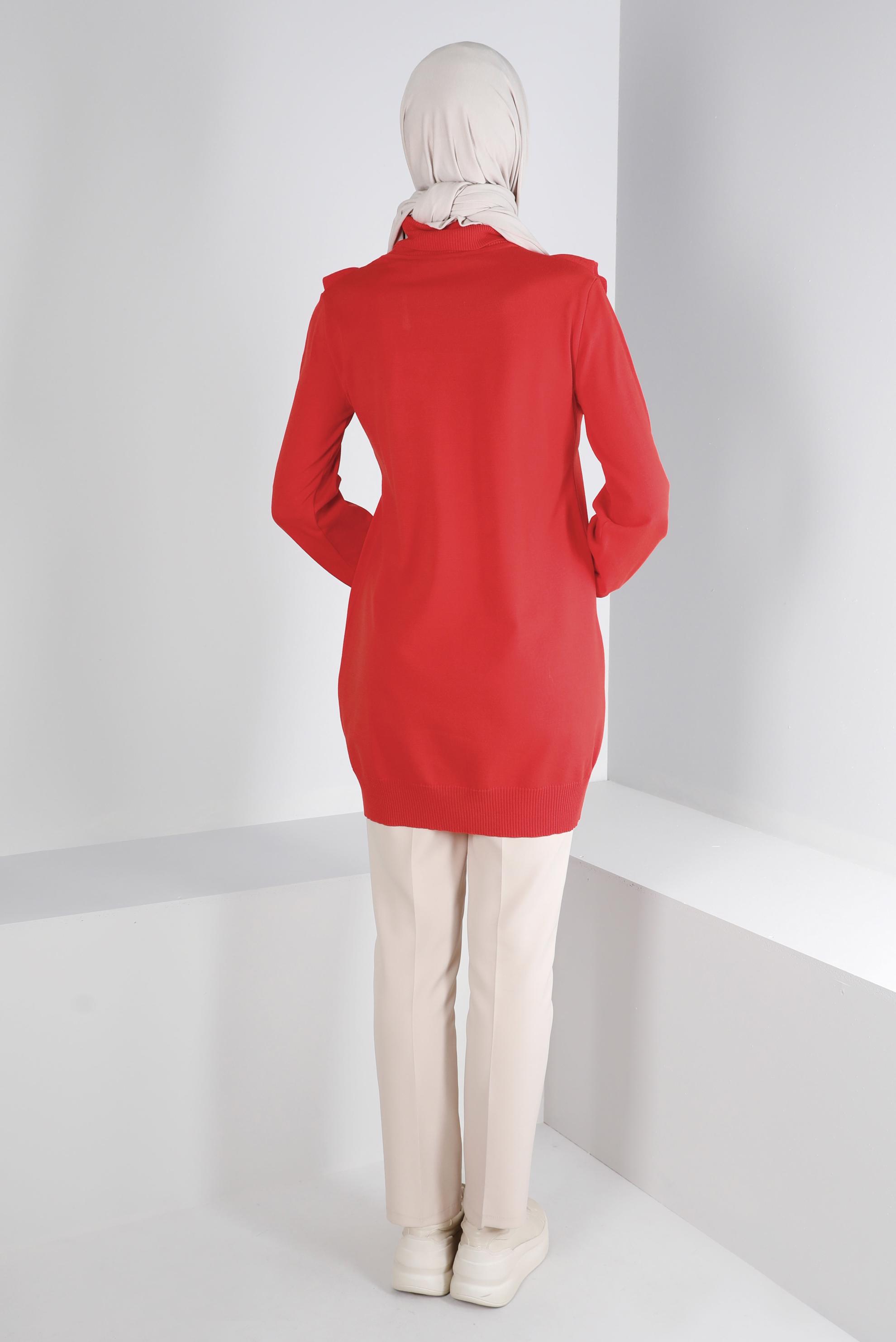 Tesettür giyim KIRMIZI FIRFIRLI TRİKO TUNİK 43118	