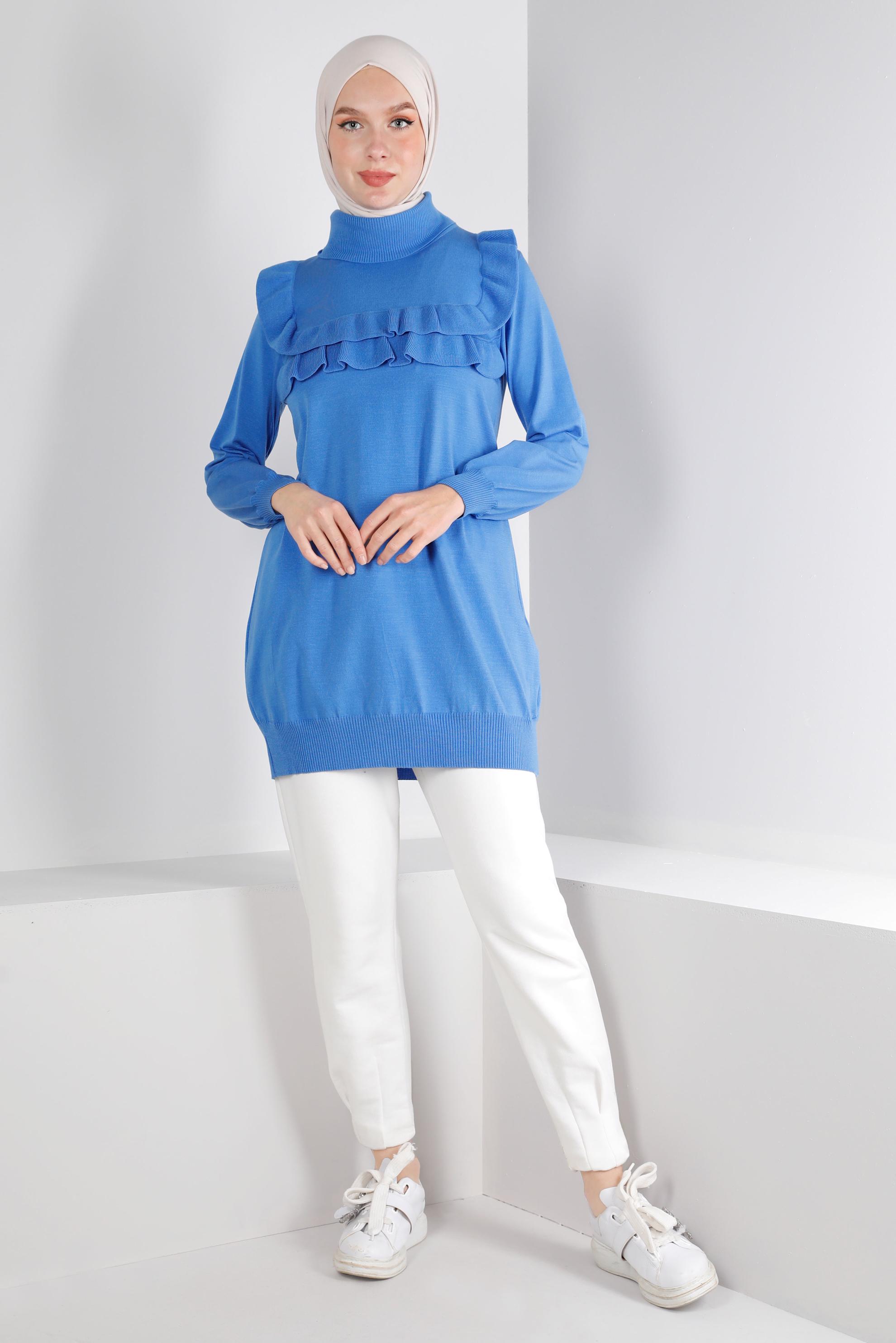 Tesettür giyim MAVİ FIRFIRLI TRİKO TUNİK 43118	