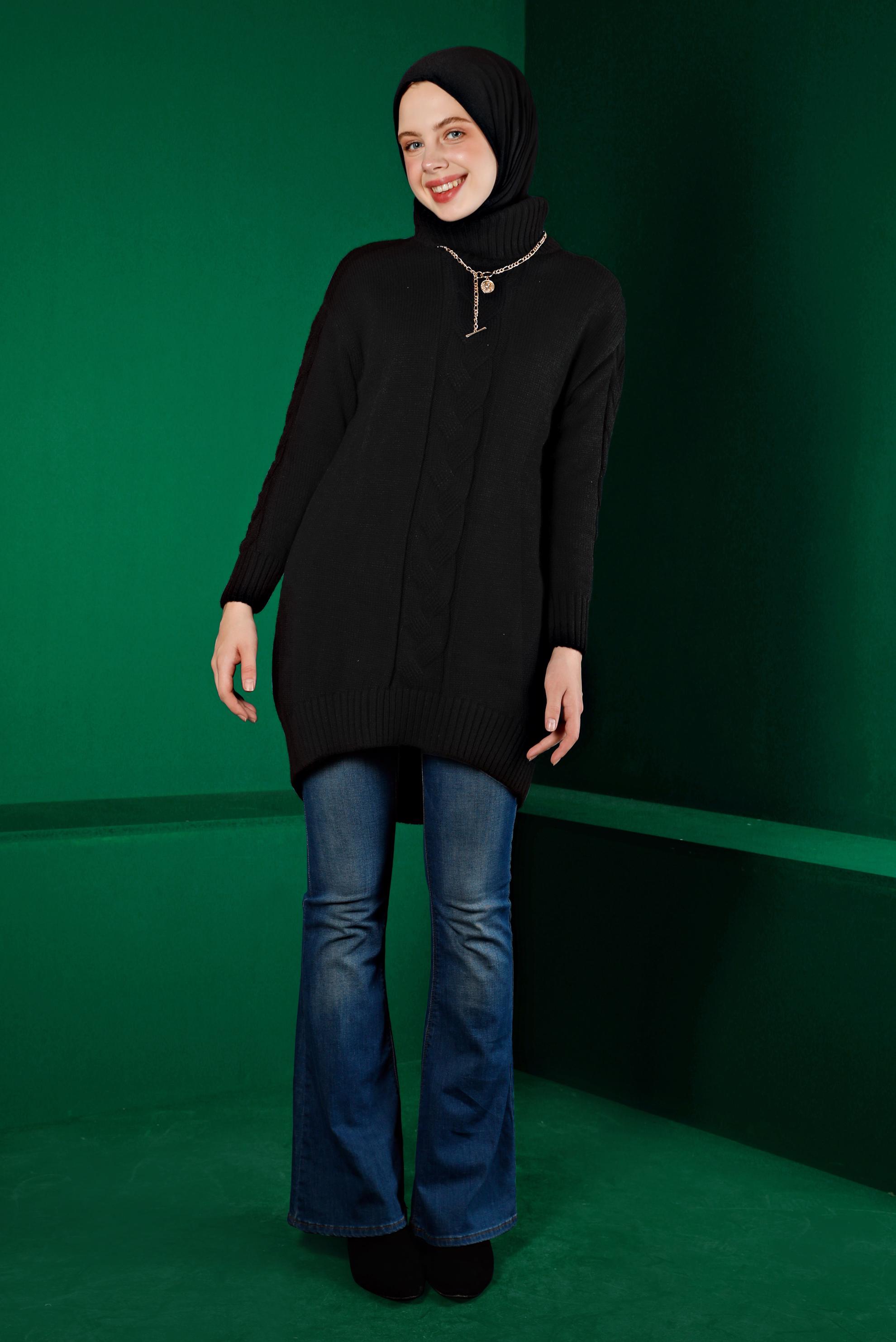 Vêtements hijab NOIR TUNIQUE EN MAILLE COL ROULÉ 43119