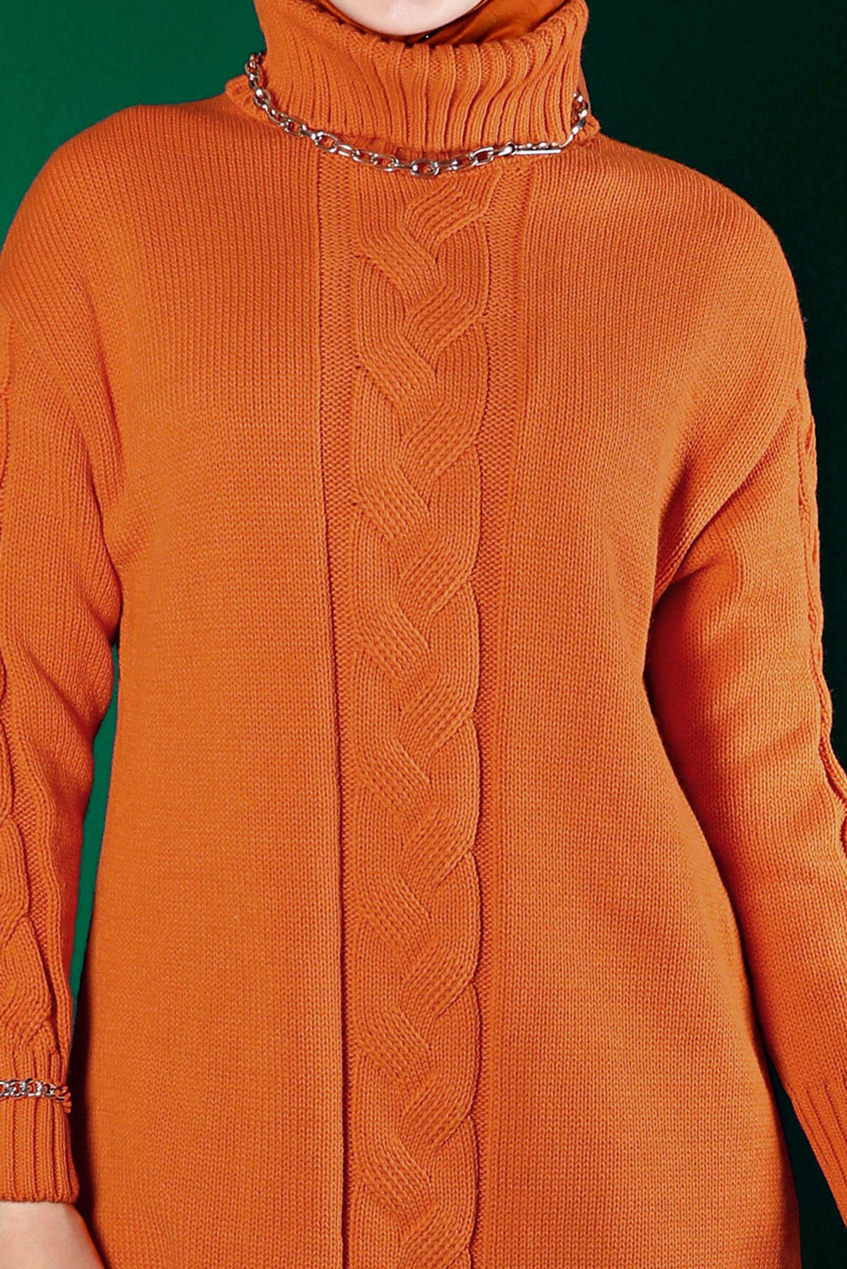 Tesettür giyim TURUNCU ÖRGÜ DETAYLI BOĞAZLI TRİKO TUNİK 43119