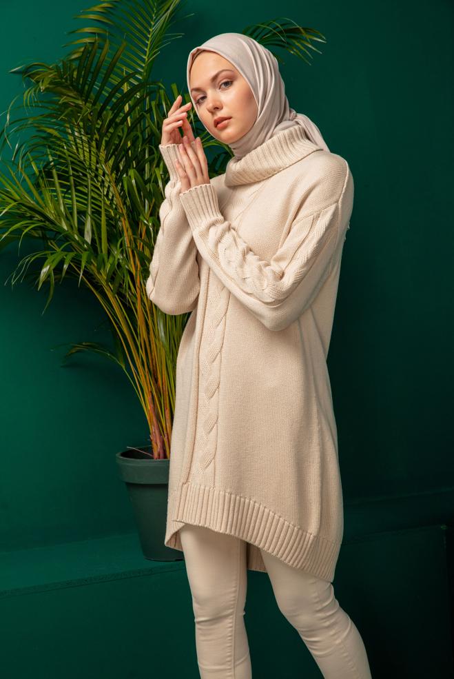 Vêtements hijab  TUNIQUE EN MAILLE COL ROULÉ 43119 - ALVİNA