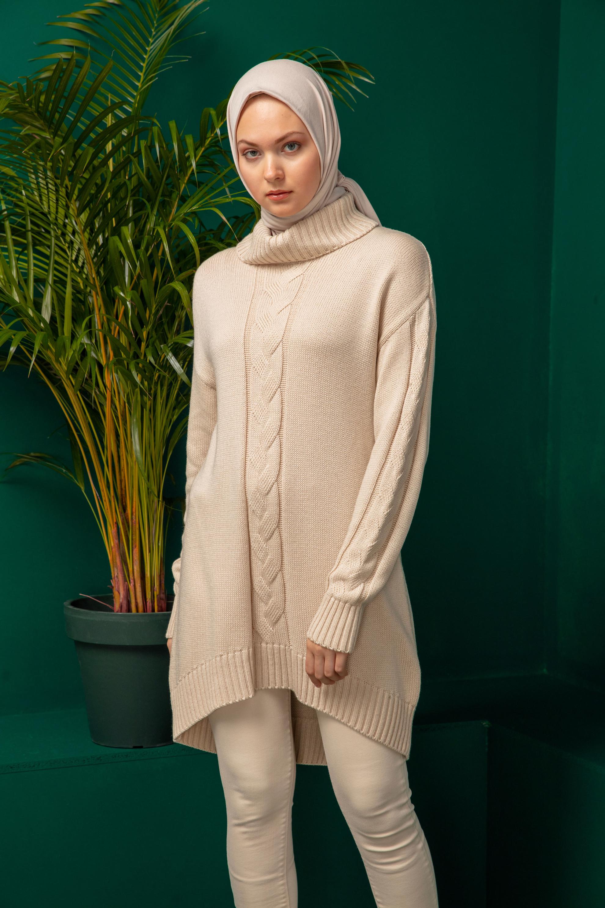 Vêtements hijab BEIGE TUNIQUE EN MAILLE COL ROULÉ 43119