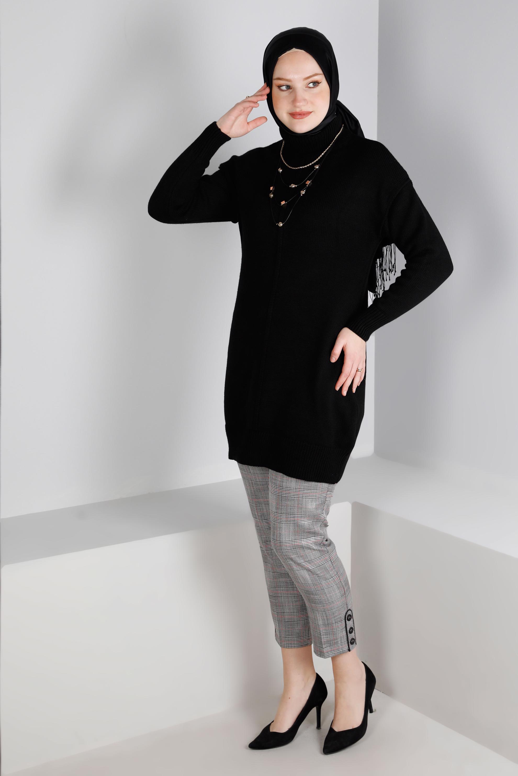 Tesettür giyim SİYAH BALIKÇI YAKA TRİKO TUNİK 43120