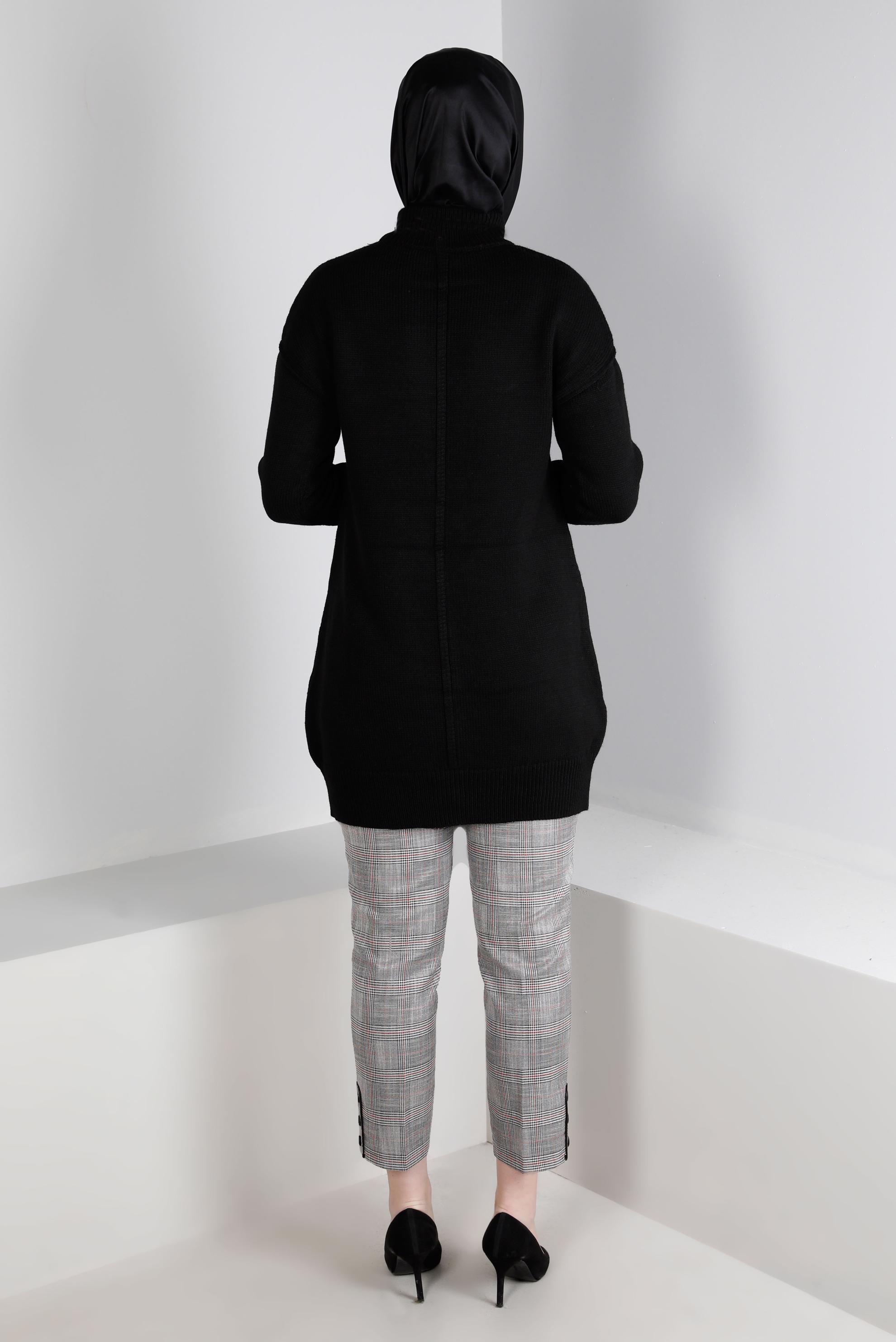 Tesettür giyim SİYAH BALIKÇI YAKA TRİKO TUNİK 43120