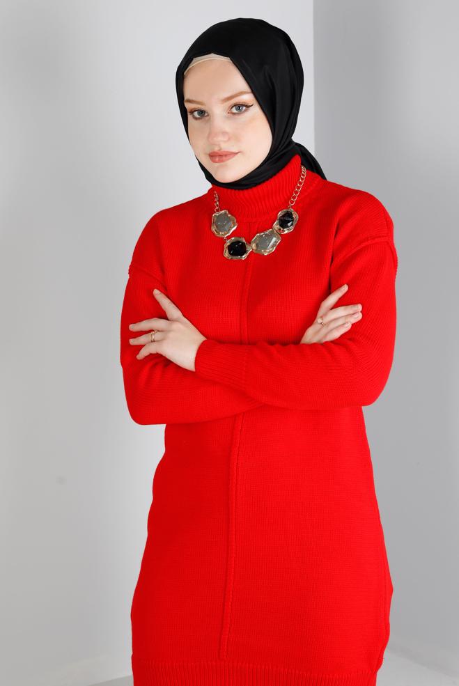 Tesettür giyim  BALIKÇI YAKA TRİKO TUNİK 43120 - ALVİNA