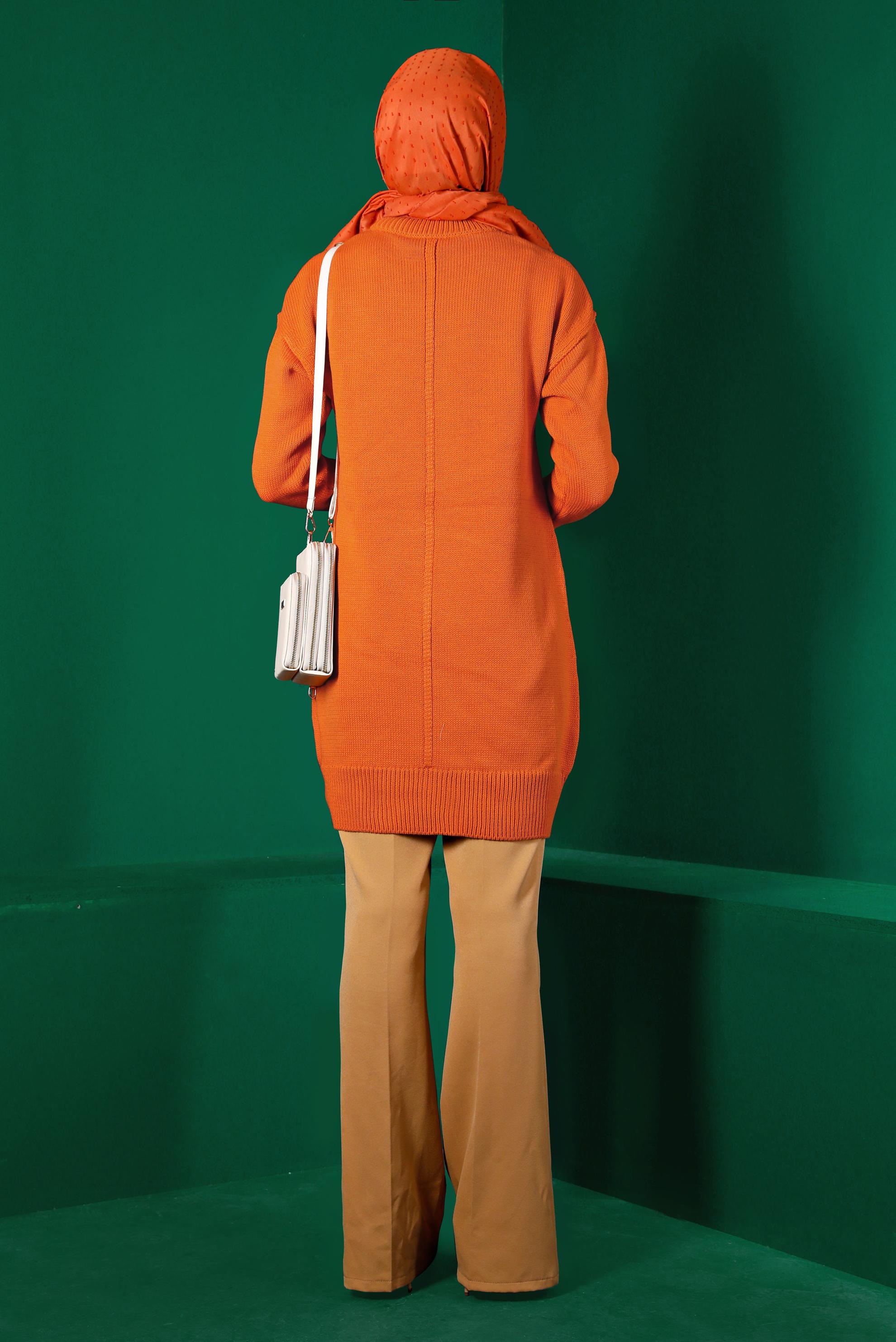 Tesettür giyim TURUNCU BALIKÇI YAKA TRİKO TUNİK 43120