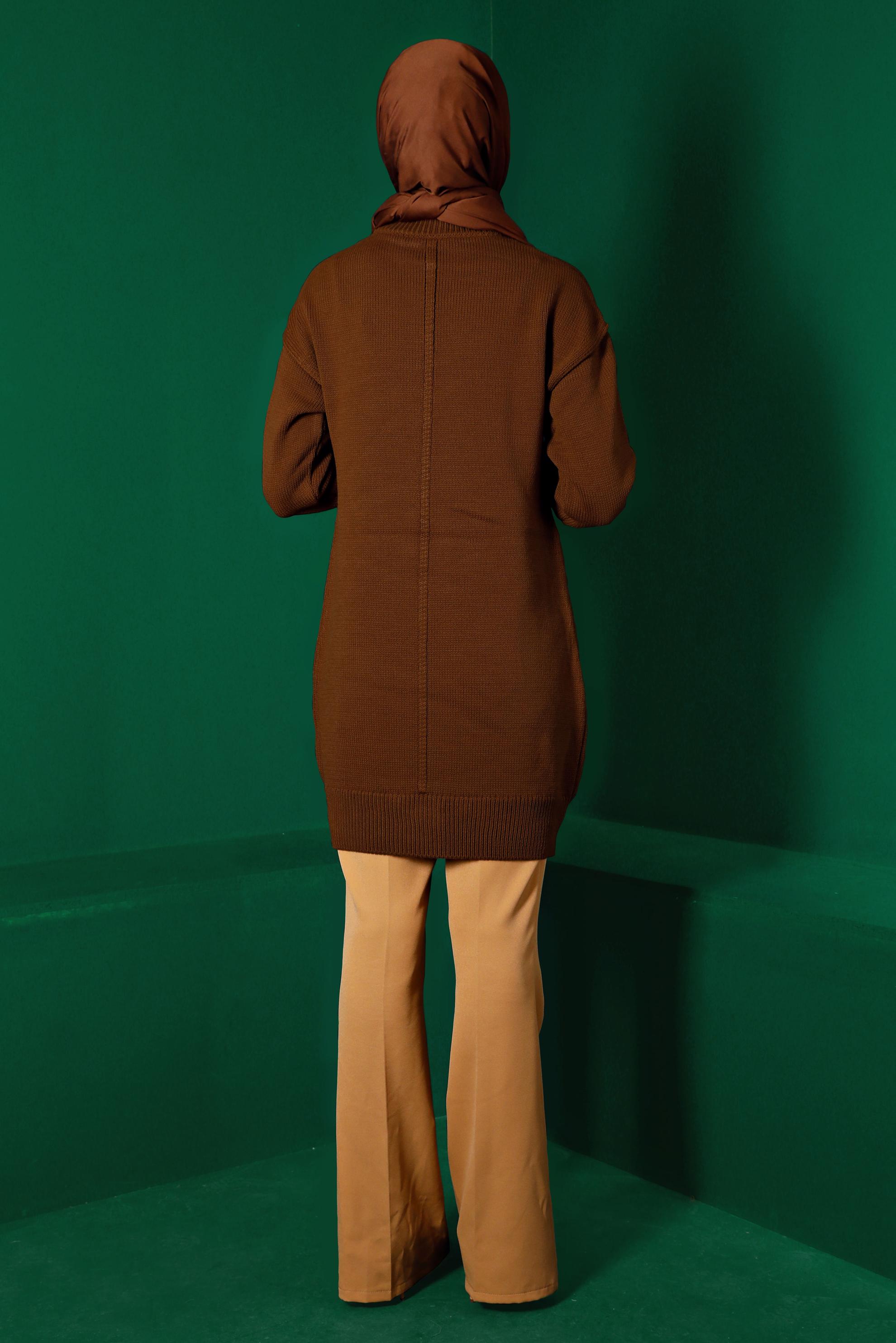 Tesettür giyim TABA BALIKÇI YAKA TRİKO TUNİK 43120