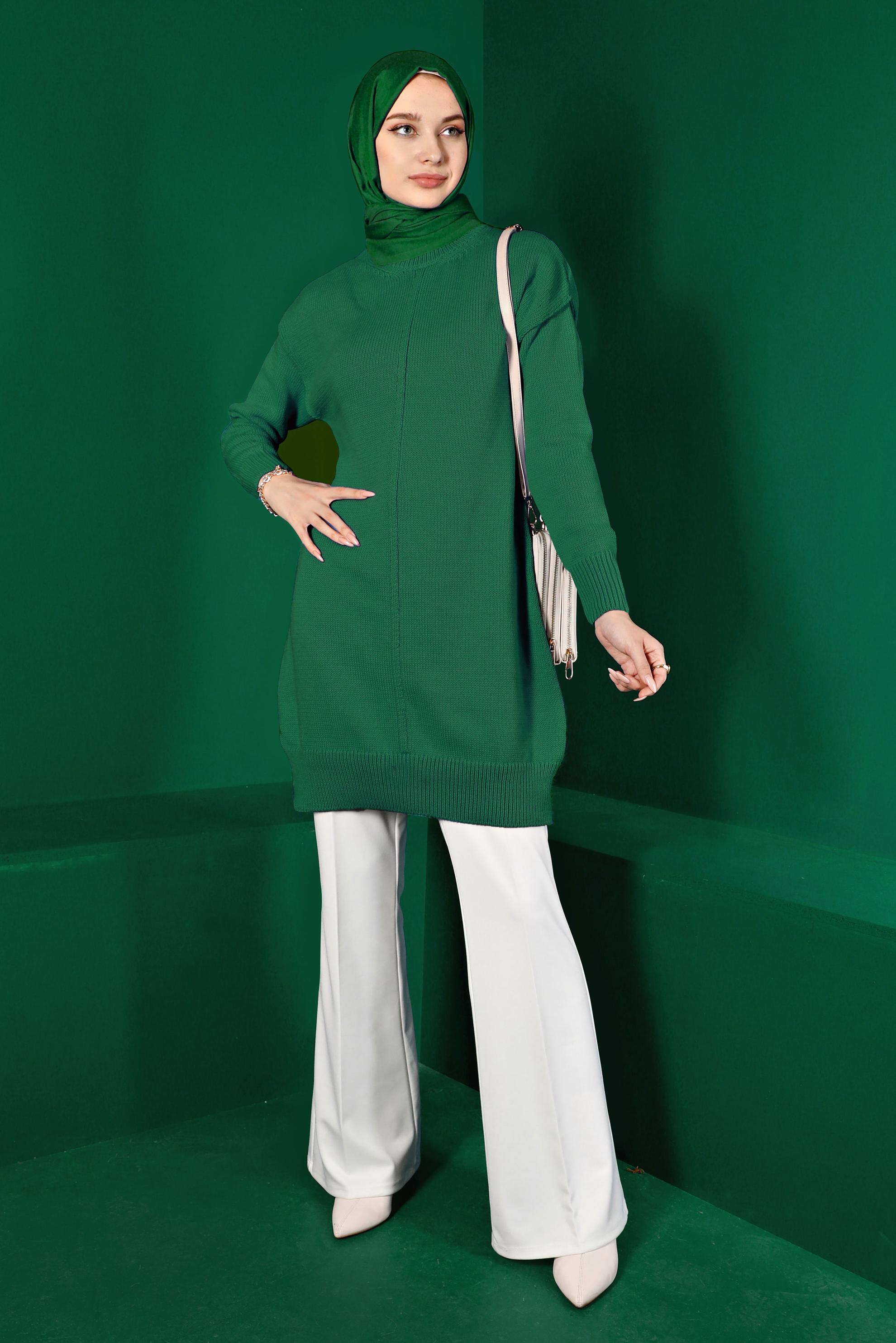 Tesettür giyim YEŞİL BALIKÇI YAKA TRİKO TUNİK 43120