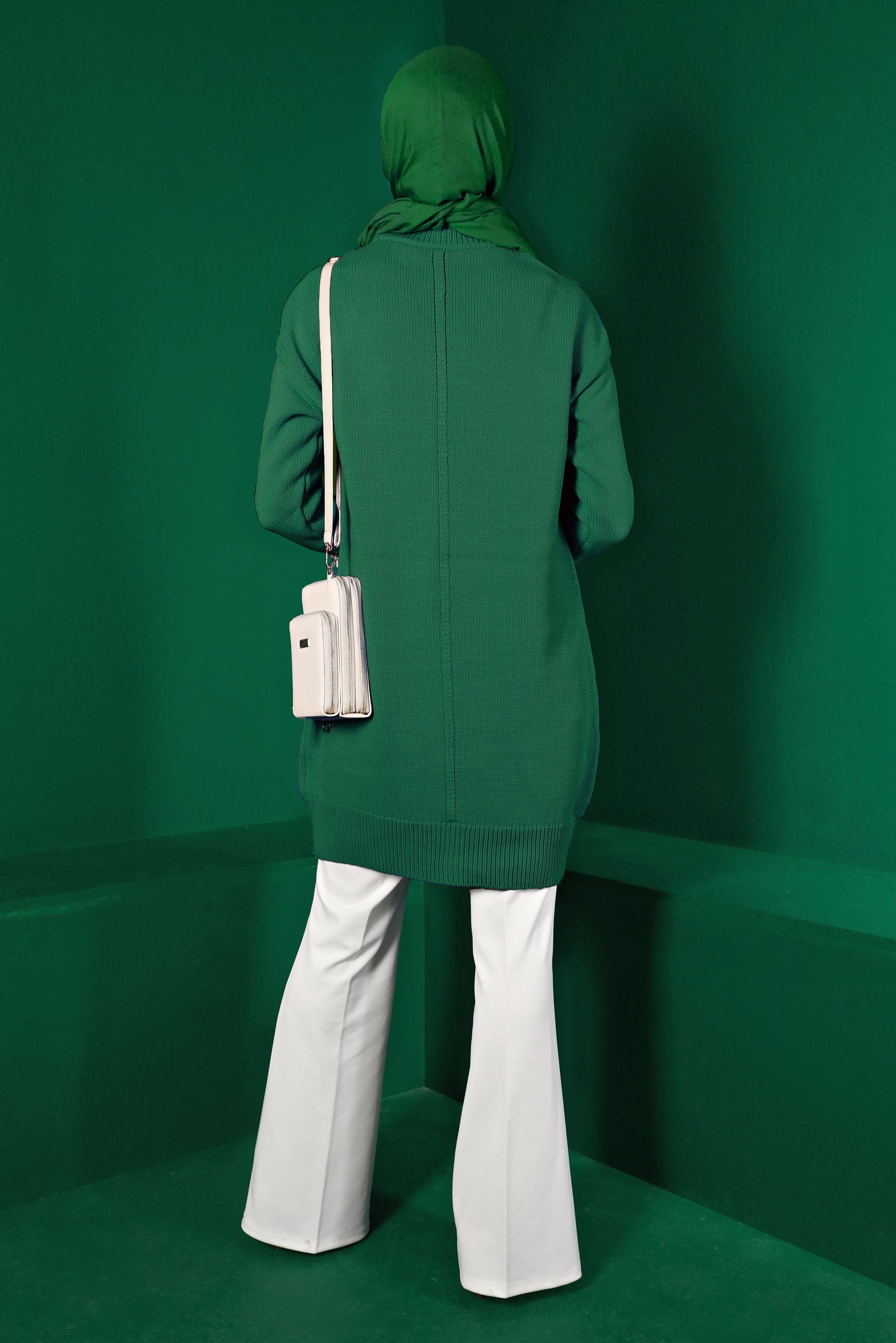 Tesettür giyim YEŞİL BALIKÇI YAKA TRİKO TUNİK 43120