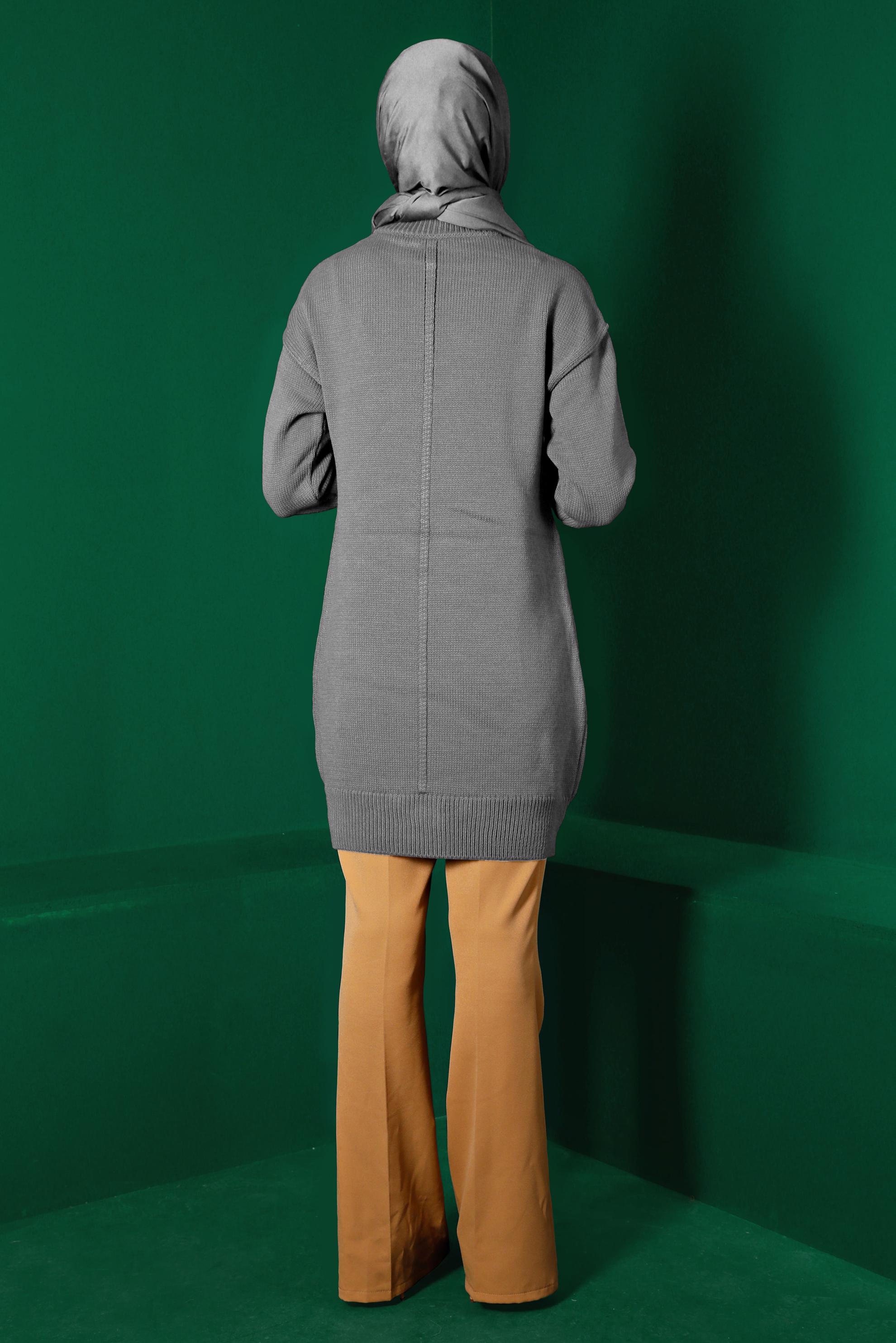 Tesettür giyim GRİ BALIKÇI YAKA TRİKO TUNİK 43120