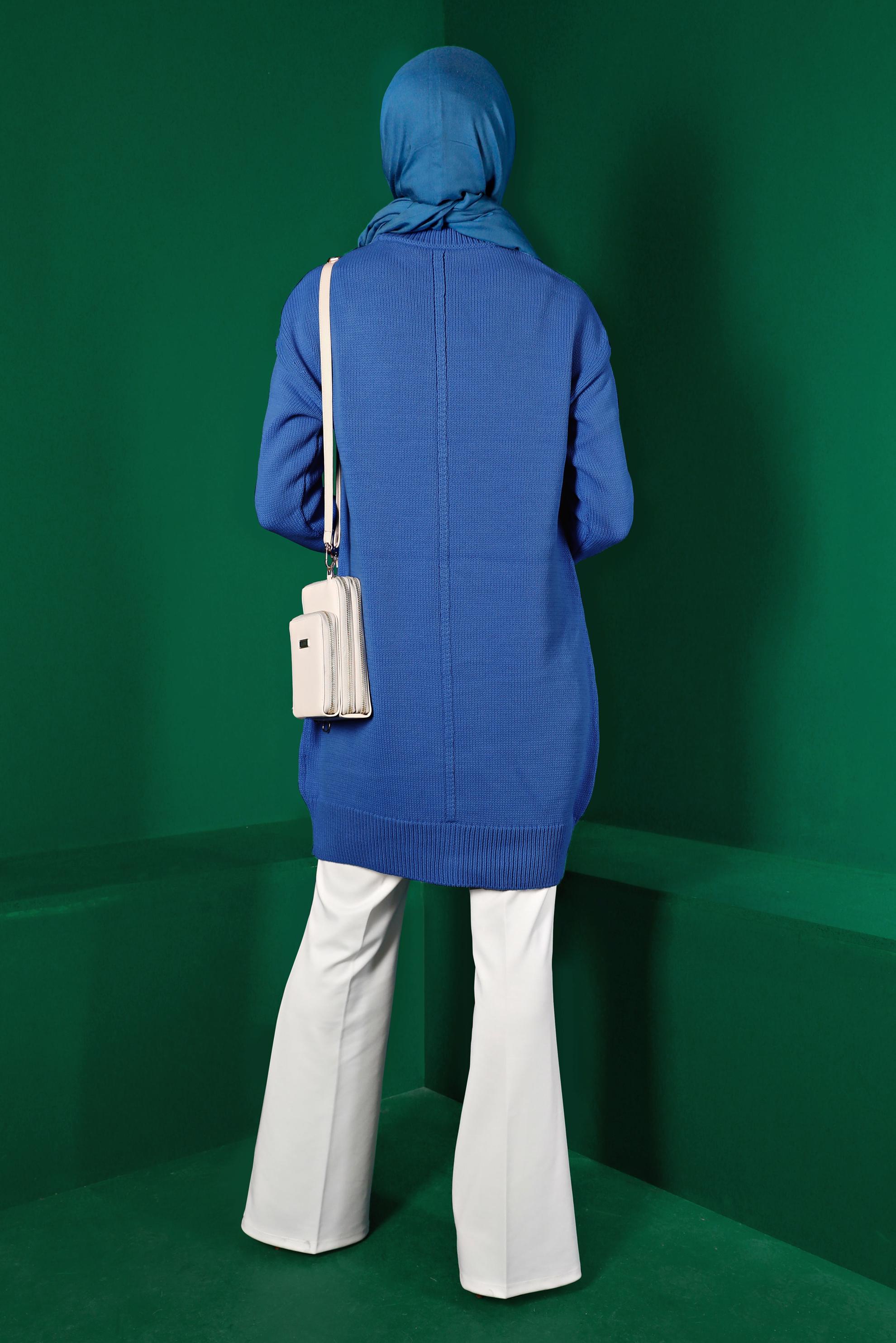 Tesettür giyim MAVİ BALIKÇI YAKA TRİKO TUNİK 43120