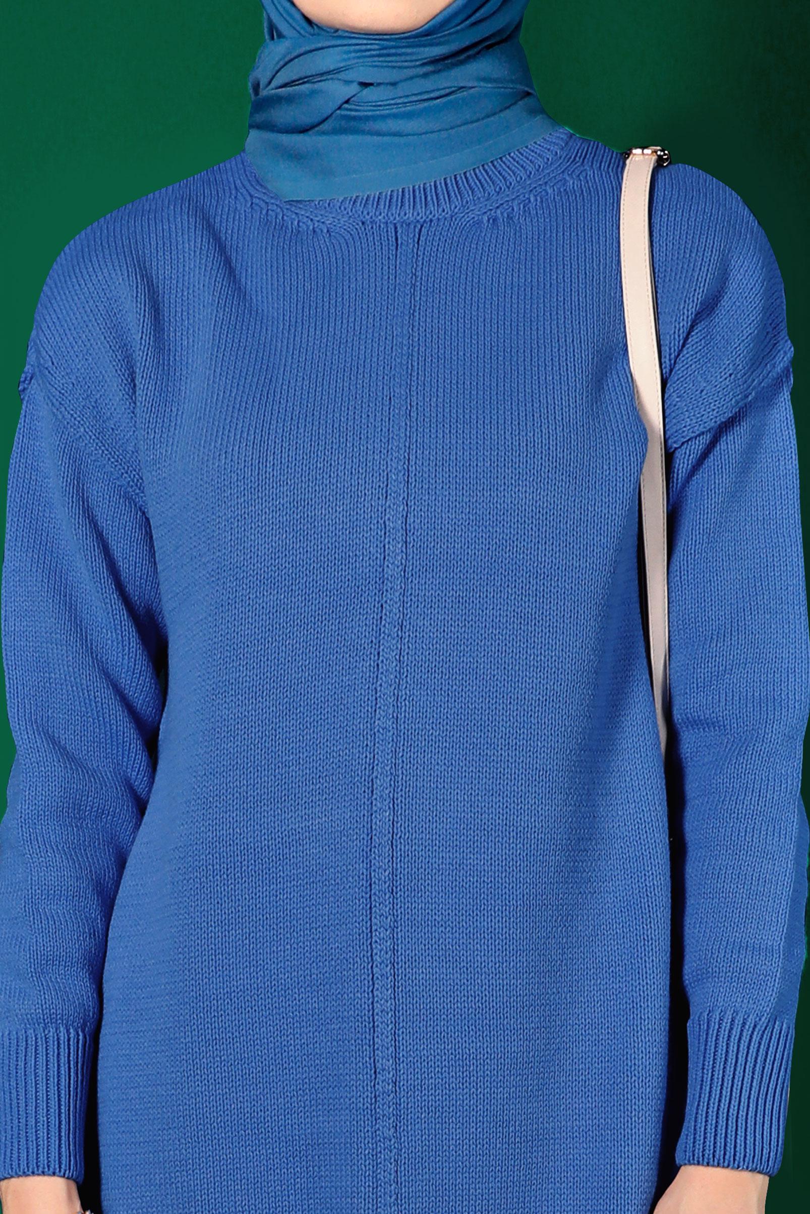 Tesettür giyim MAVİ BALIKÇI YAKA TRİKO TUNİK 43120