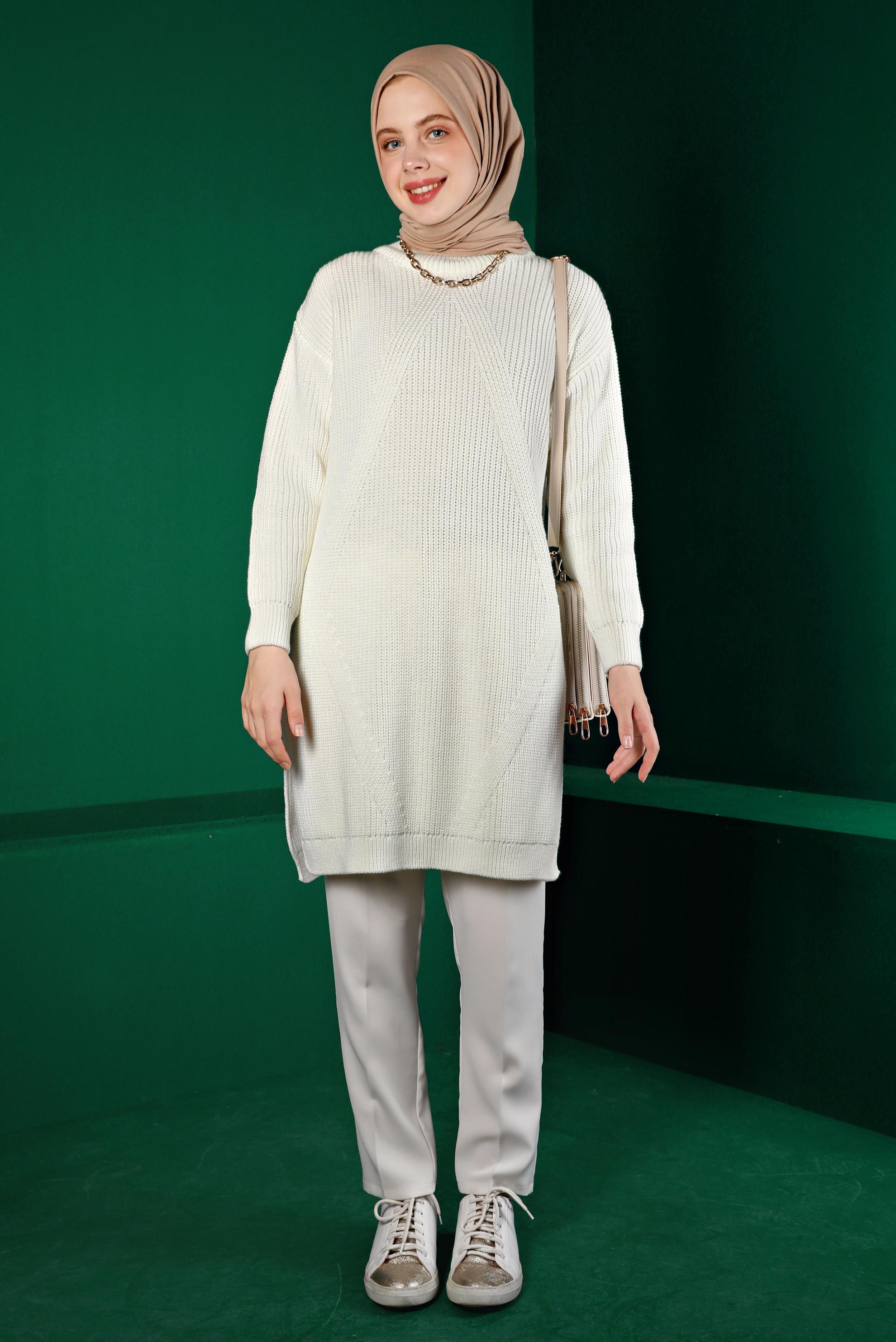 Vêtements hijab BLANC TUNIQUE EN MAILLE À MOTIFS 43121