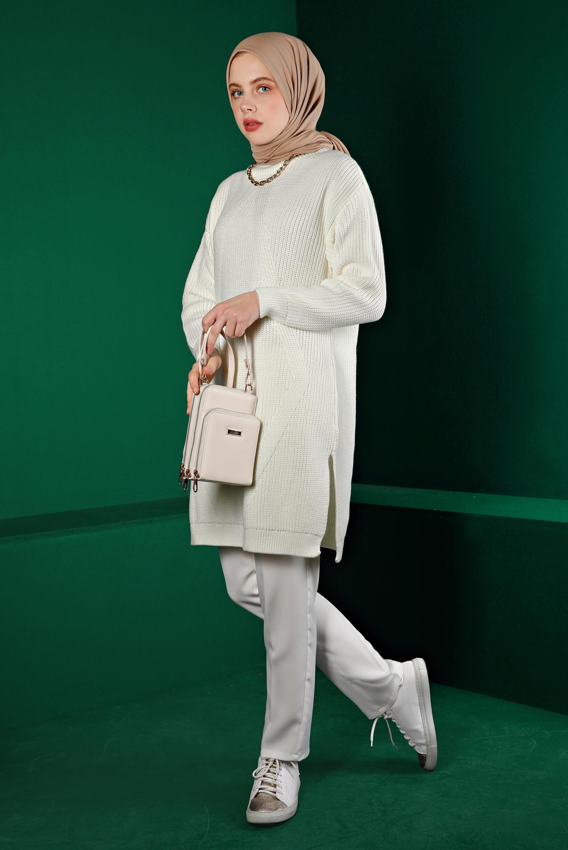 Vêtements hijab BLANC TUNIQUE EN MAILLE À MOTIFS 43121