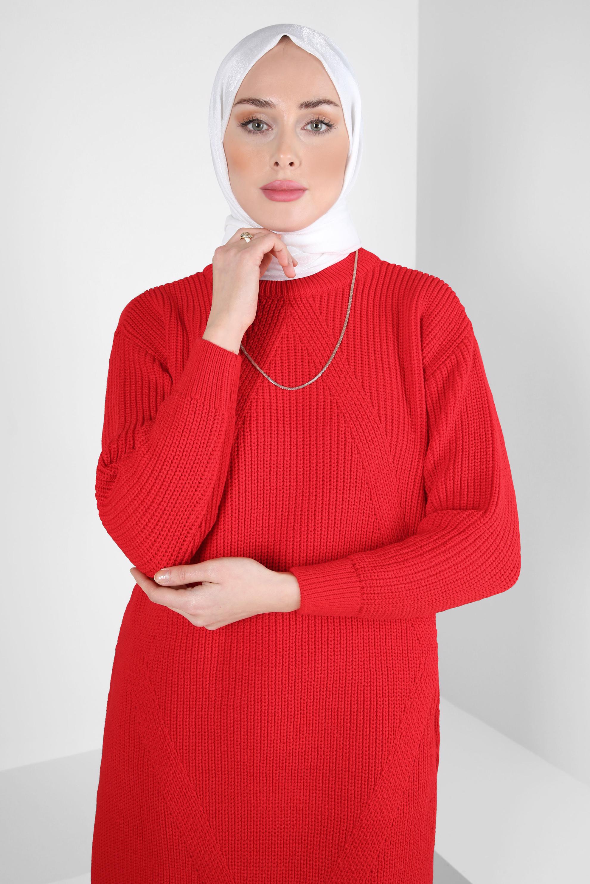 Vêtements hijab ROUGE TUNIQUE EN MAILLE À MOTIFS 43121