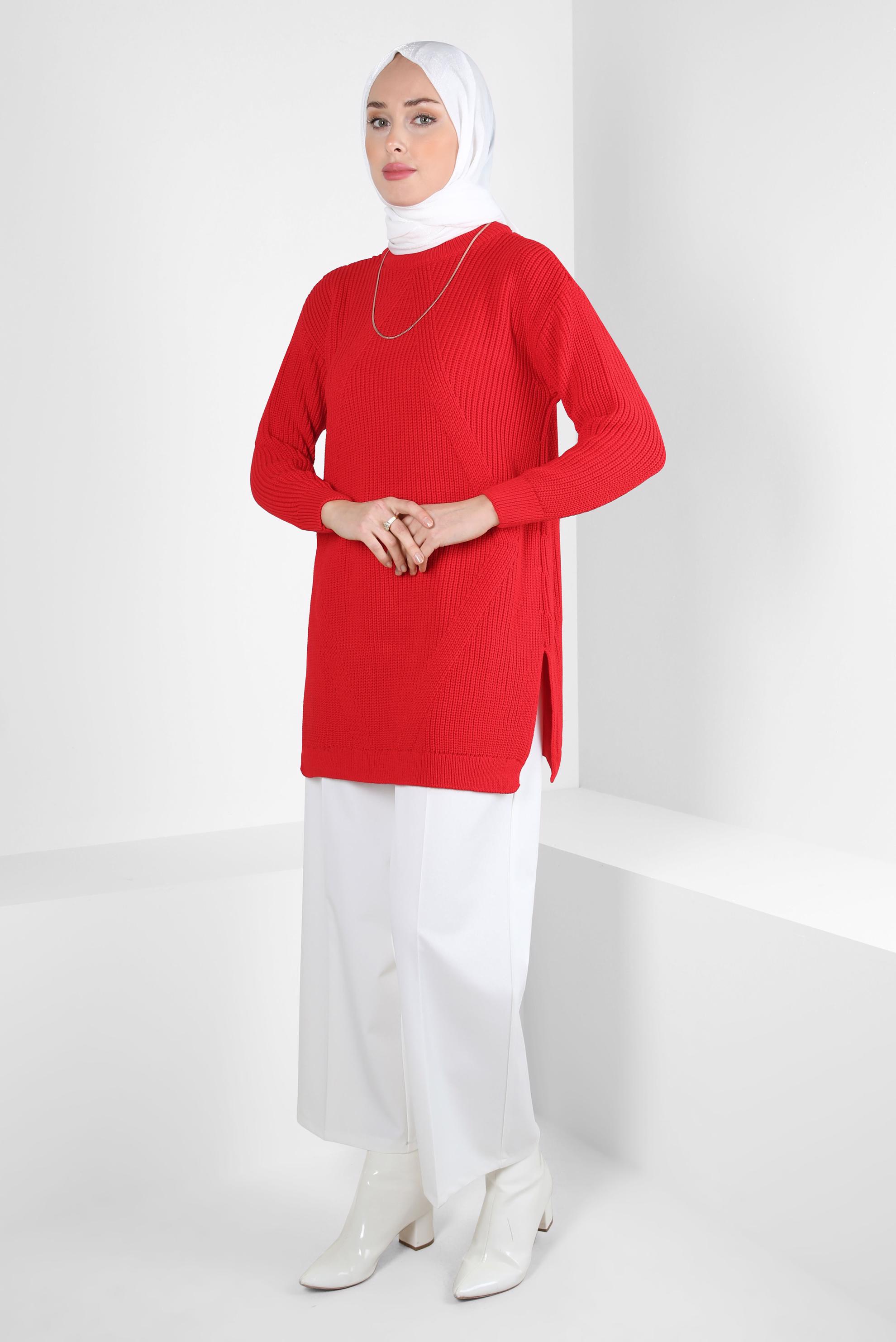 Vêtements hijab ROUGE TUNIQUE EN MAILLE À MOTIFS 43121