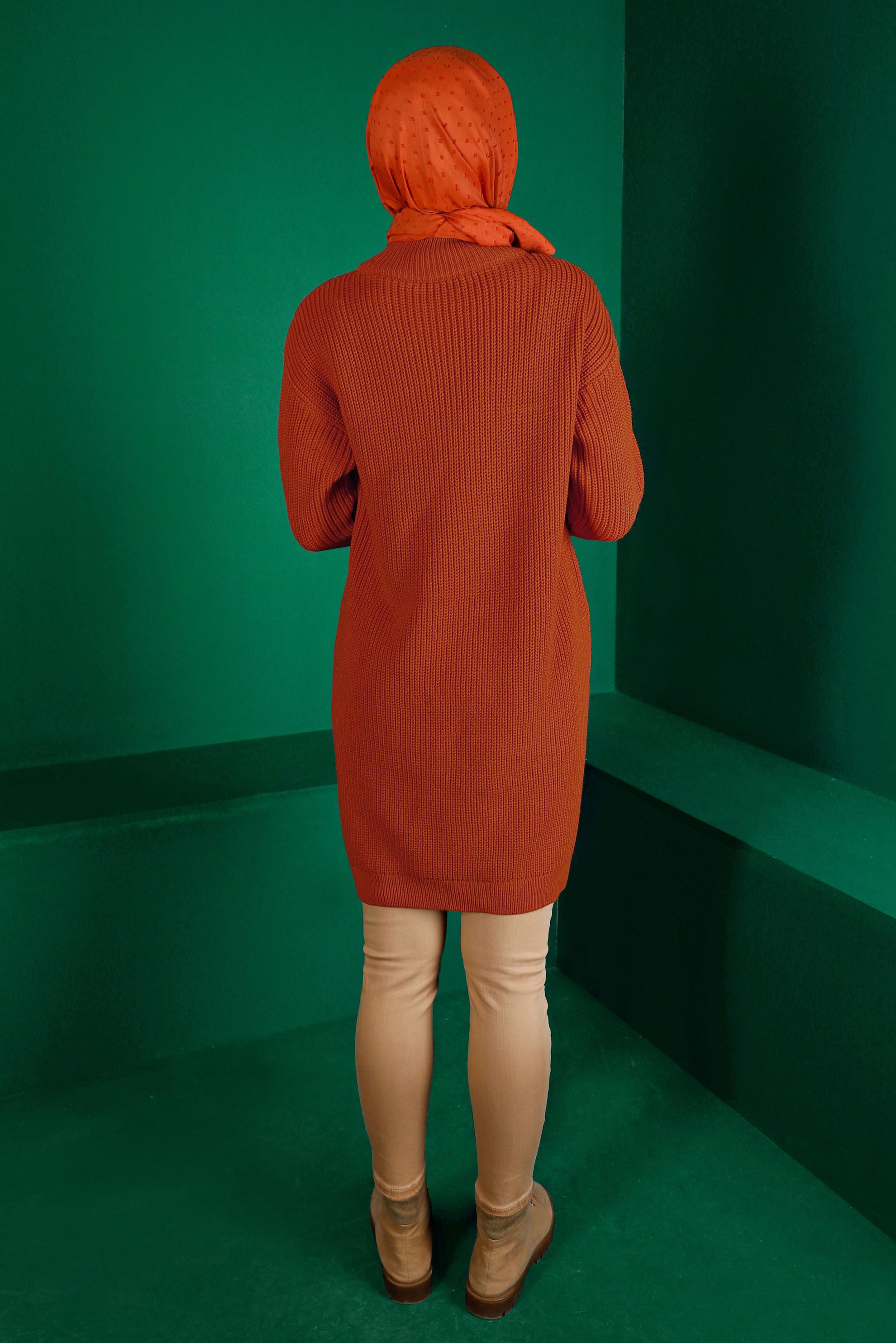 Tesettür giyim TURUNCU KENDİNDEN DESENLİ TRİKO TUNİK 43121