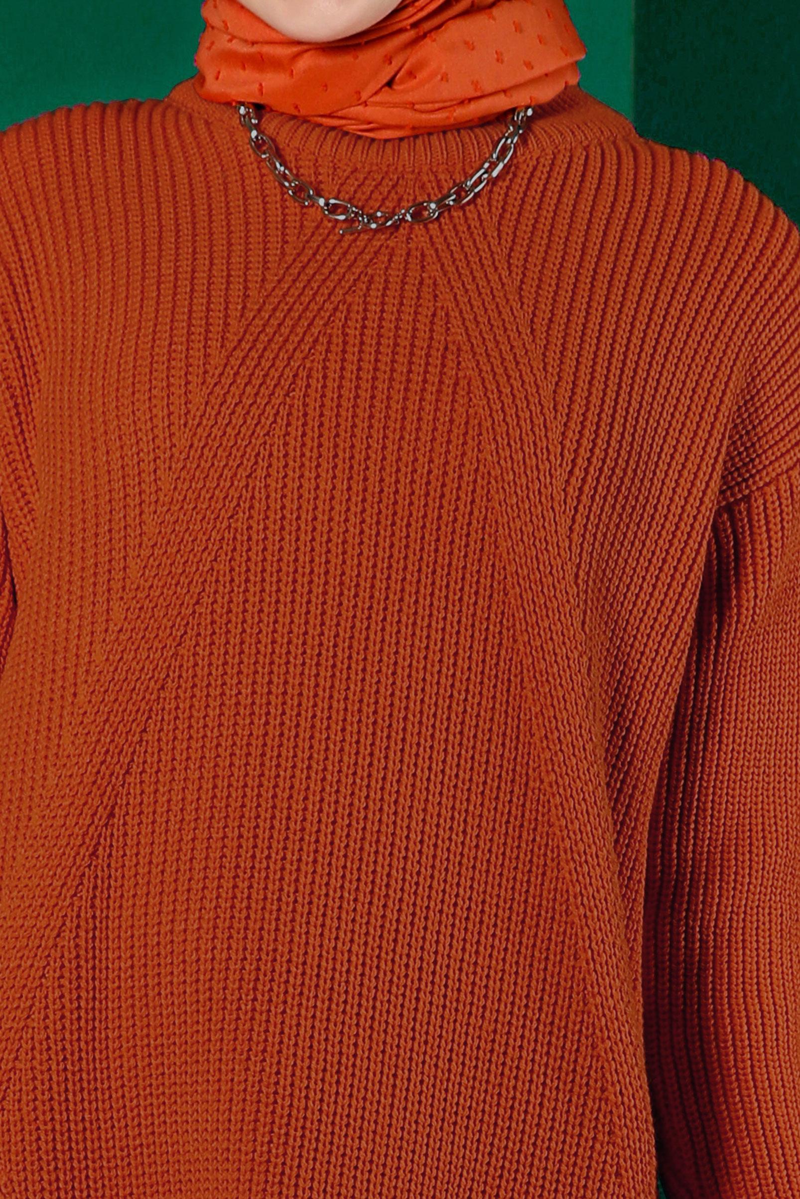 Tesettür giyim TURUNCU KENDİNDEN DESENLİ TRİKO TUNİK 43121