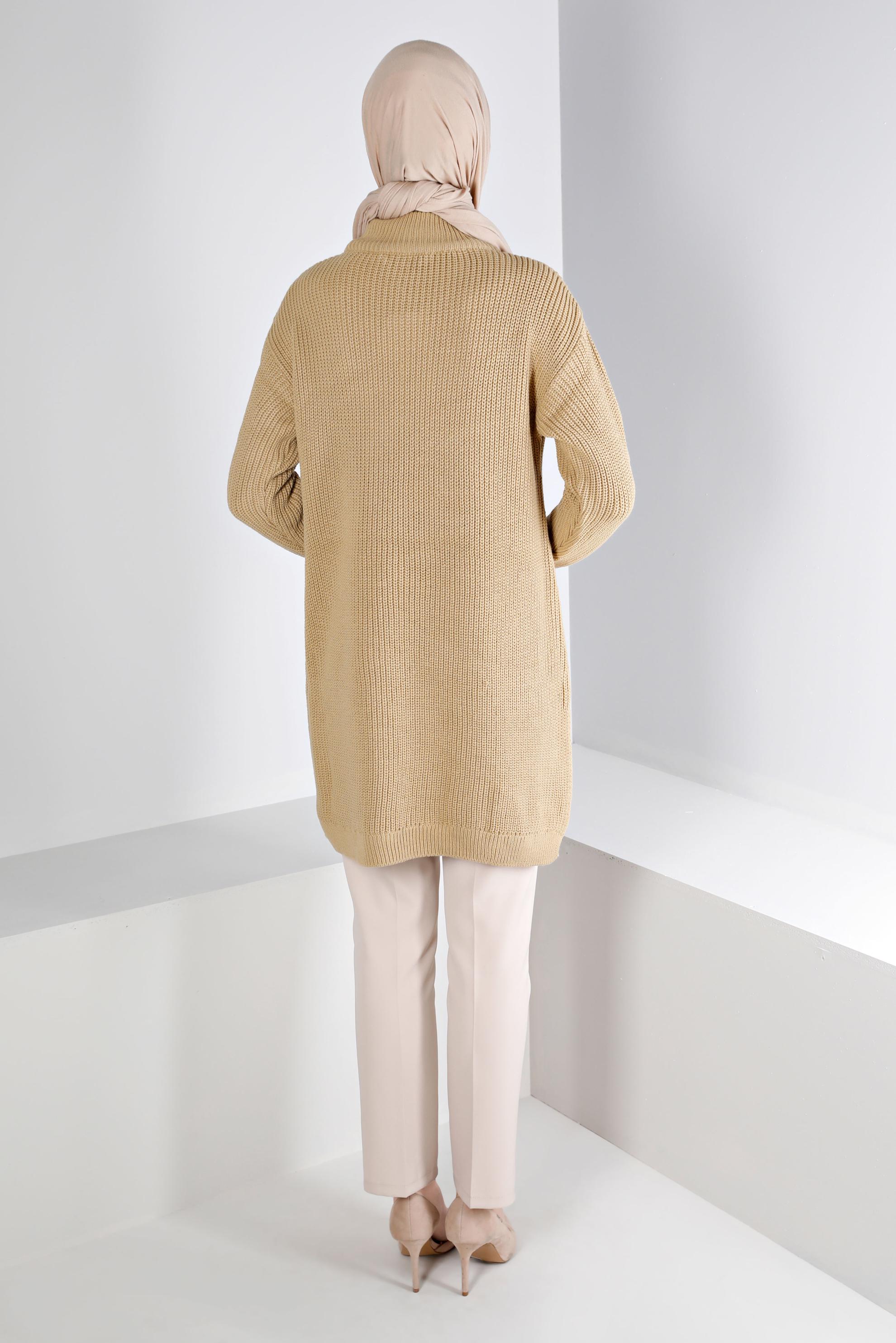 Tesettür giyim KAHVE KENDİNDEN DESENLİ TRİKO TUNİK 43121