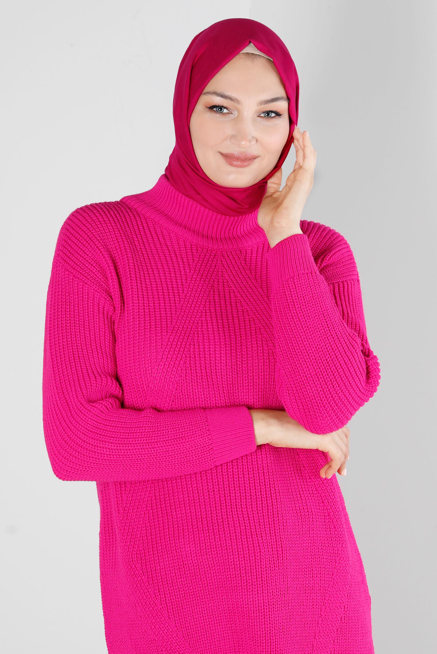 Tesettür giyim FUŞYA KENDİNDEN DESENLİ TRİKO TUNİK 43121